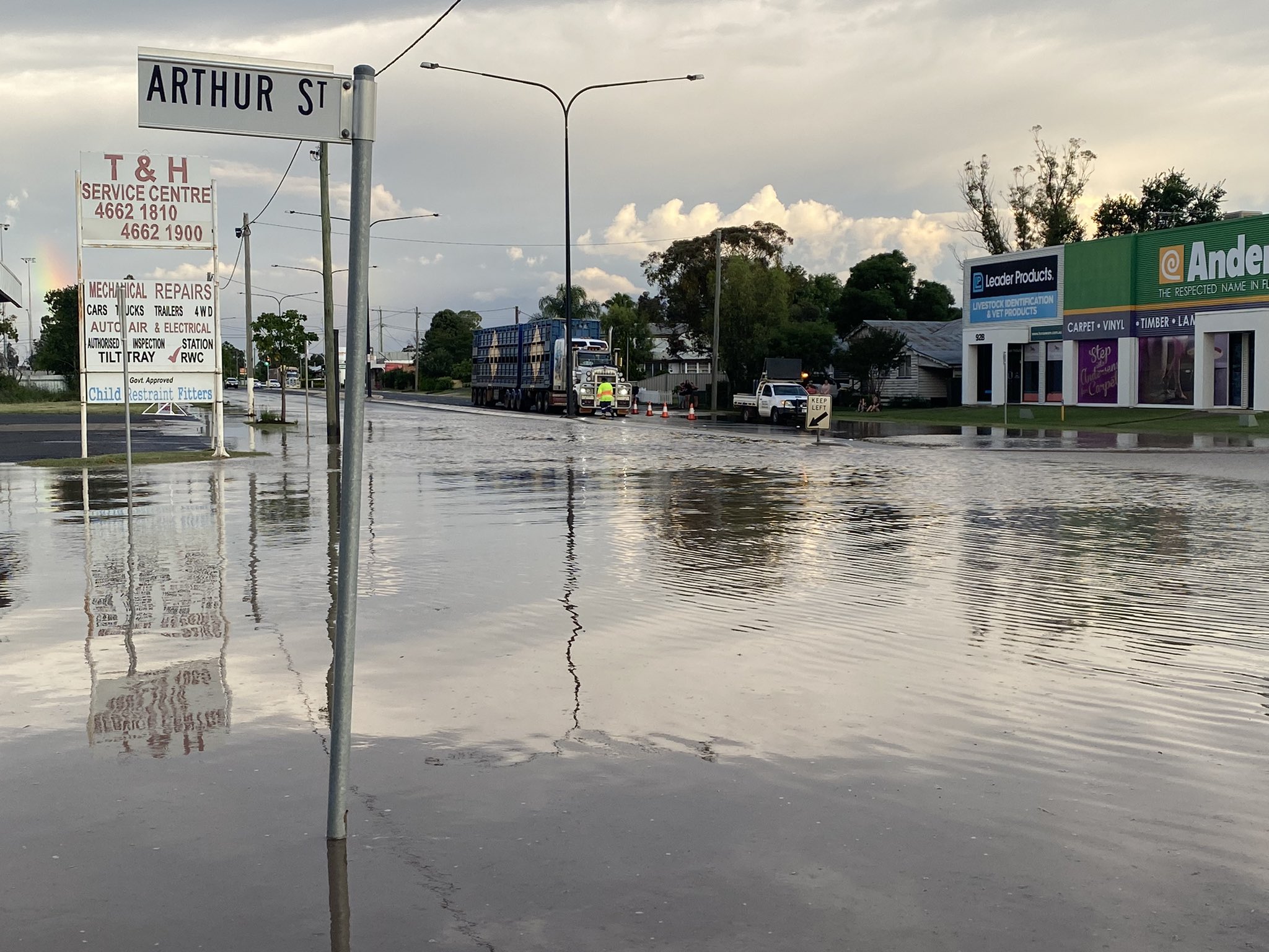 Flash flooding is seen in Dalby, which is about an hour drive from Pittsworth,