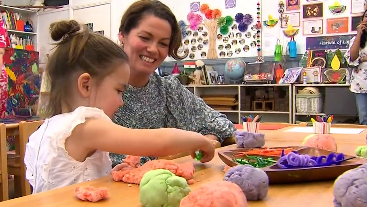 Mum Kylie Caso, whose daughter Gigi goes to Love Street nursery and will start kindergarten next year, is one of 40,000 families who will be able to access free or cheaper childcare from January 1.