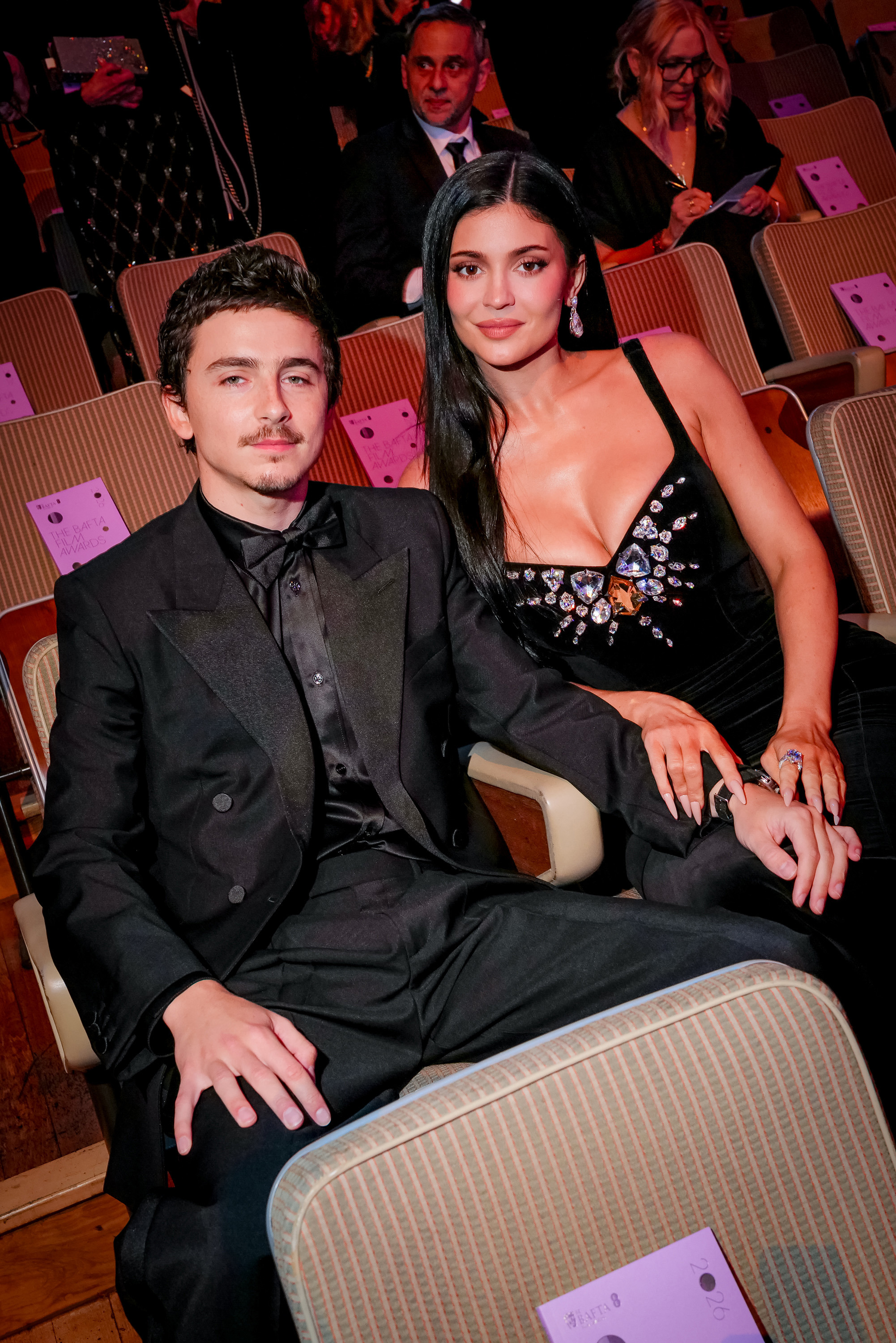 Timothée Chalamet and Kylie Jenner attend the EE BAFTA Film Awards 2026 at The Royal Festival Hall on February 22, 2026 in London, England.