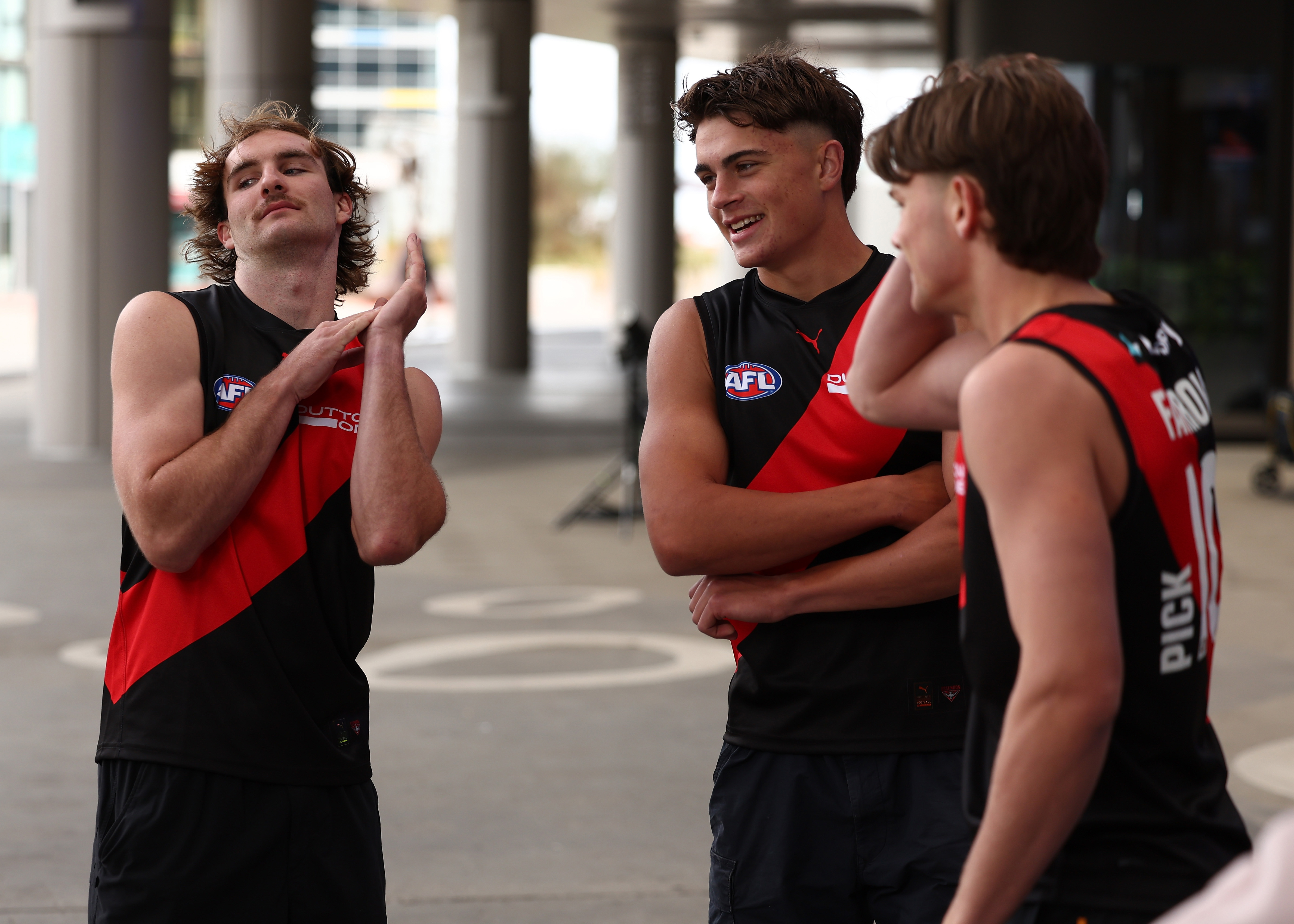 Dyson Sharp, Sullivan Robey and Jacob Farrow, Essendon draftees.