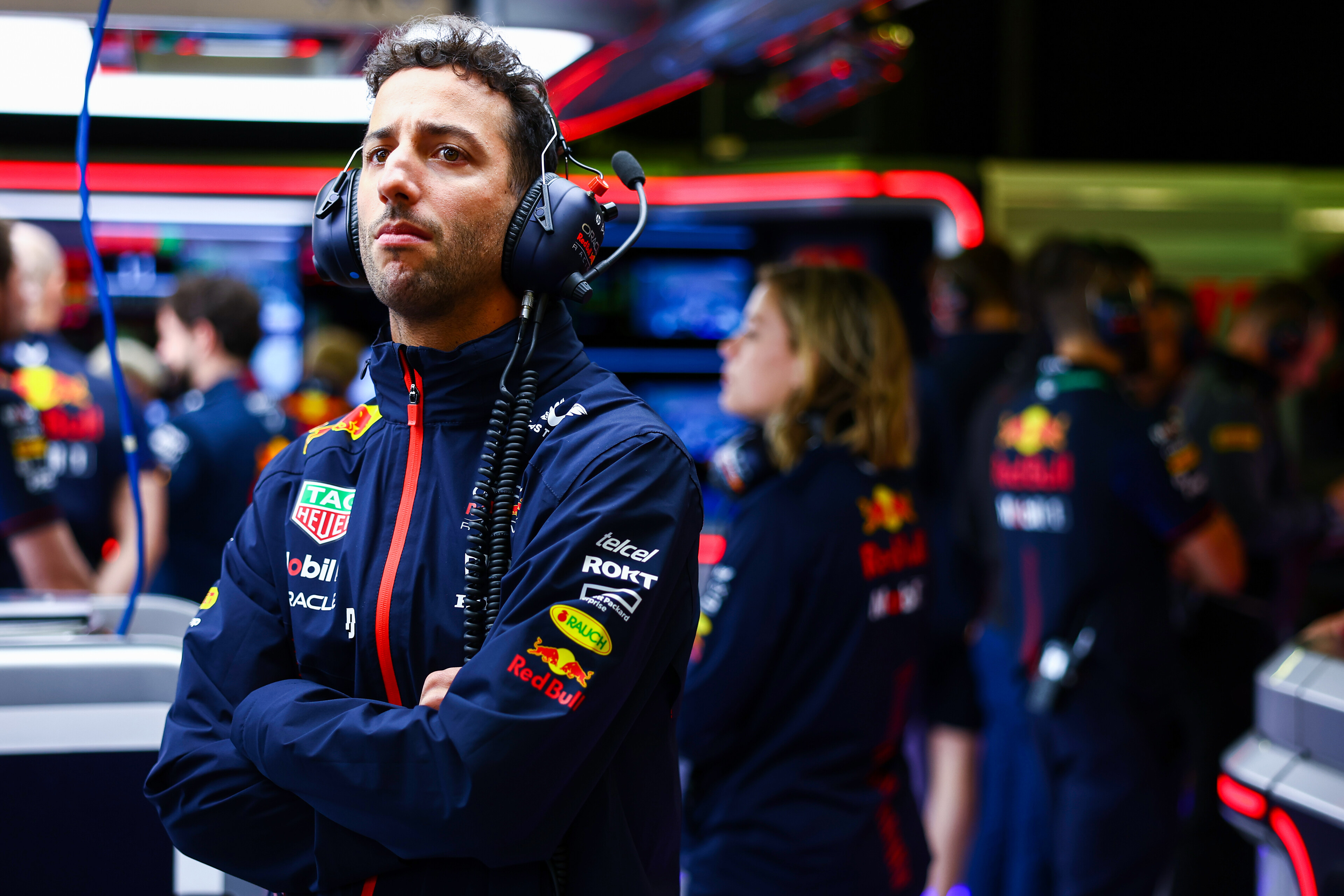 Daniel Ricciardo of Australia and Oracle Red Bull Racing looks on in the garage during qualifying ahead of the F1 Grand Prix of Australia 