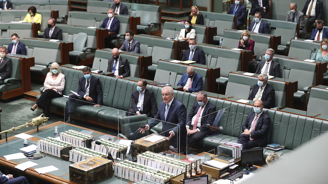 Prime Minister Scott Morrison during an apology in the House of Representatives to victims of alleged sexual harassment, assault and bullying at Parliament House 