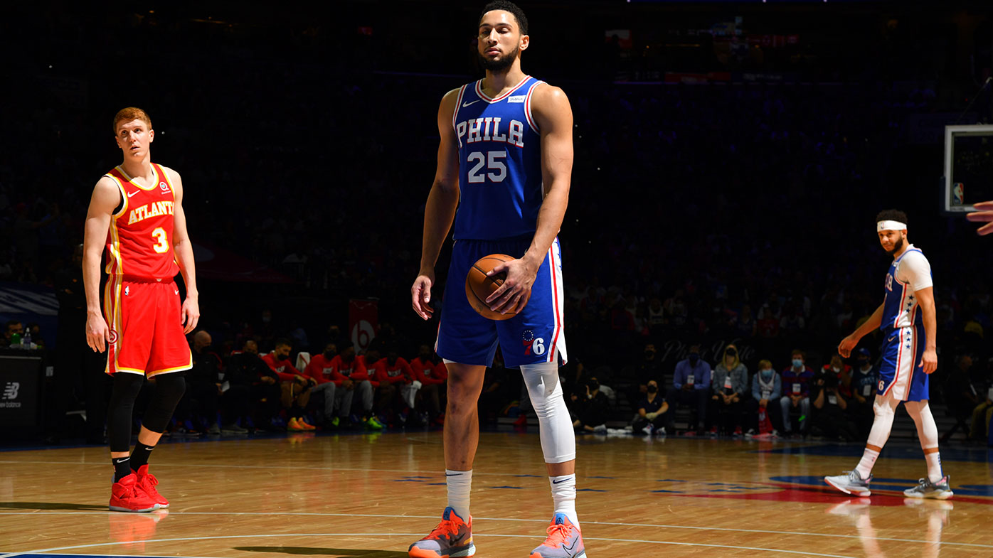Ben Simmons prepares to take a free throw during Game 5 against Atlanta