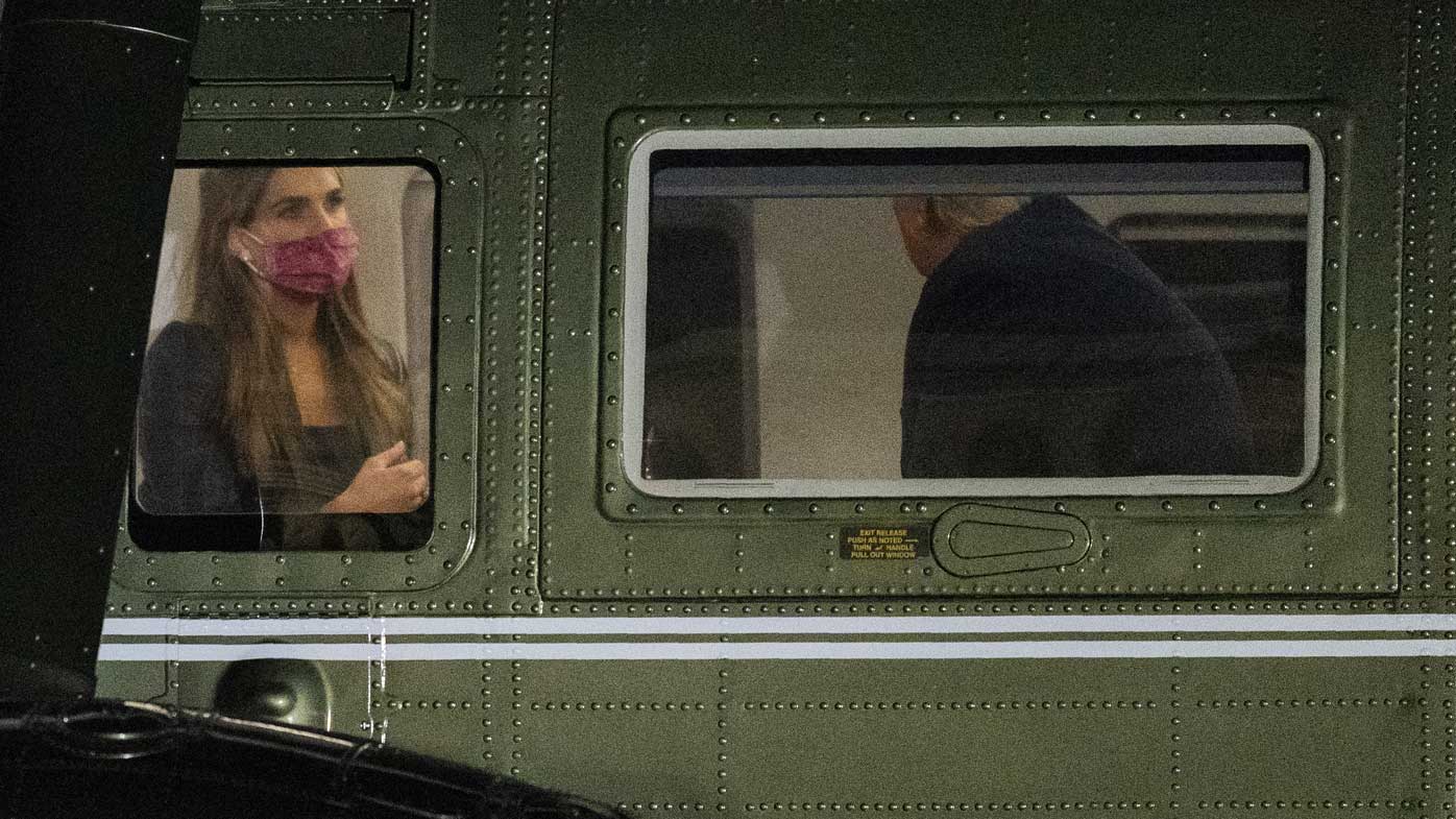 Hope Hicks aboard Marine One with Donald Trump earlier this month.