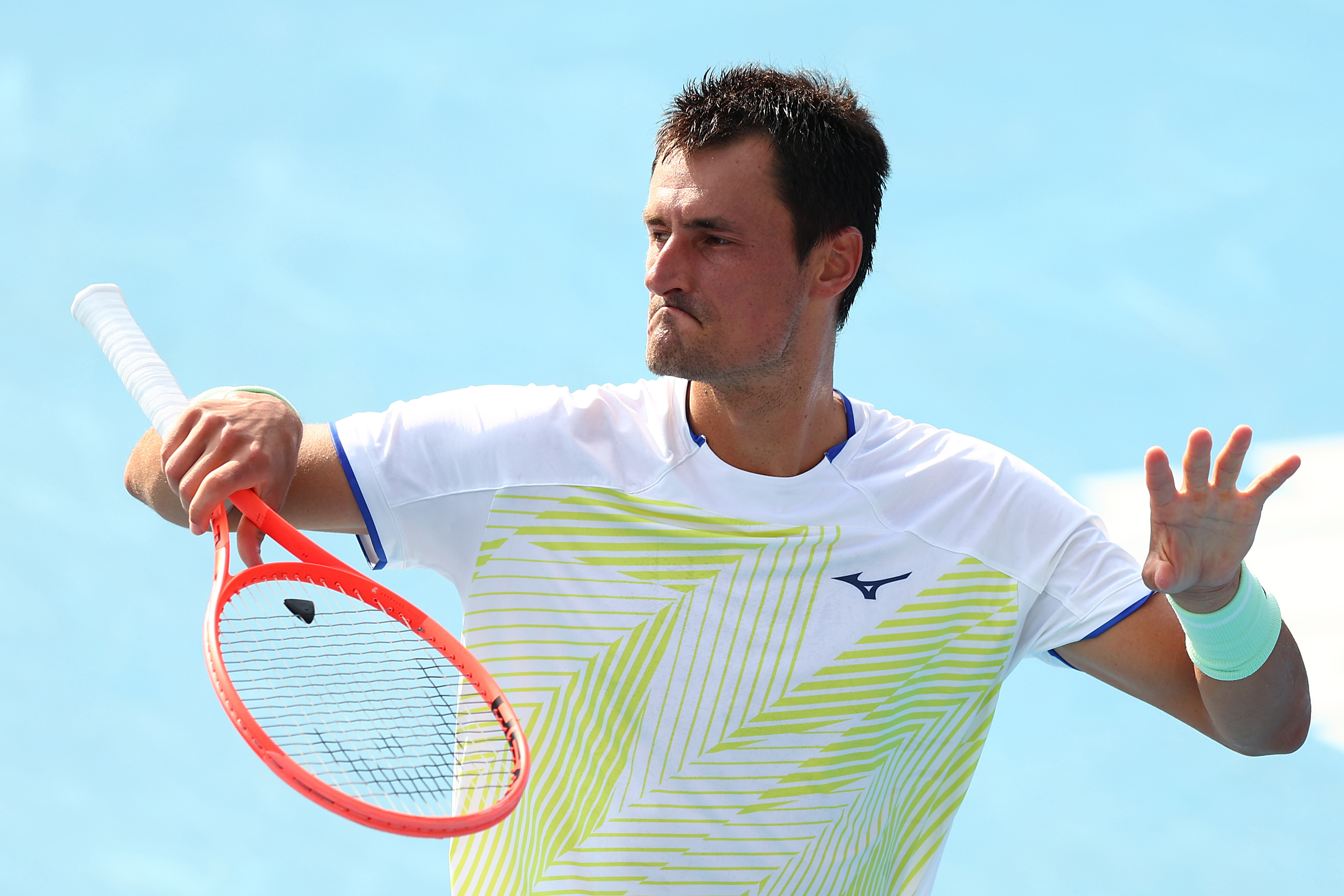 Bernard Tomic of Australia reacts during his Men's Qualifying Singles match.