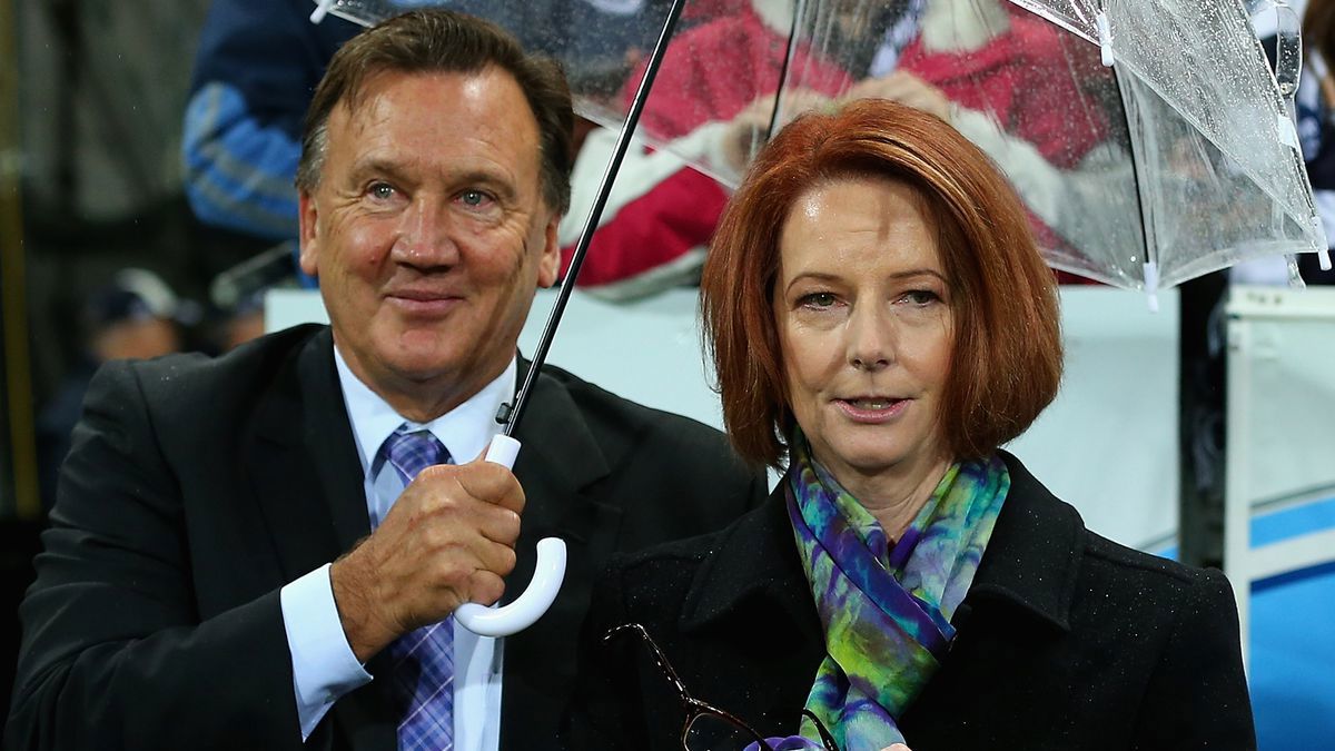 Tim Mathieson with then-prime minister Julia Gillard. The couple lived at the Lodge and Kirribilli House throughout Gillard's three-year term as prime minister. 