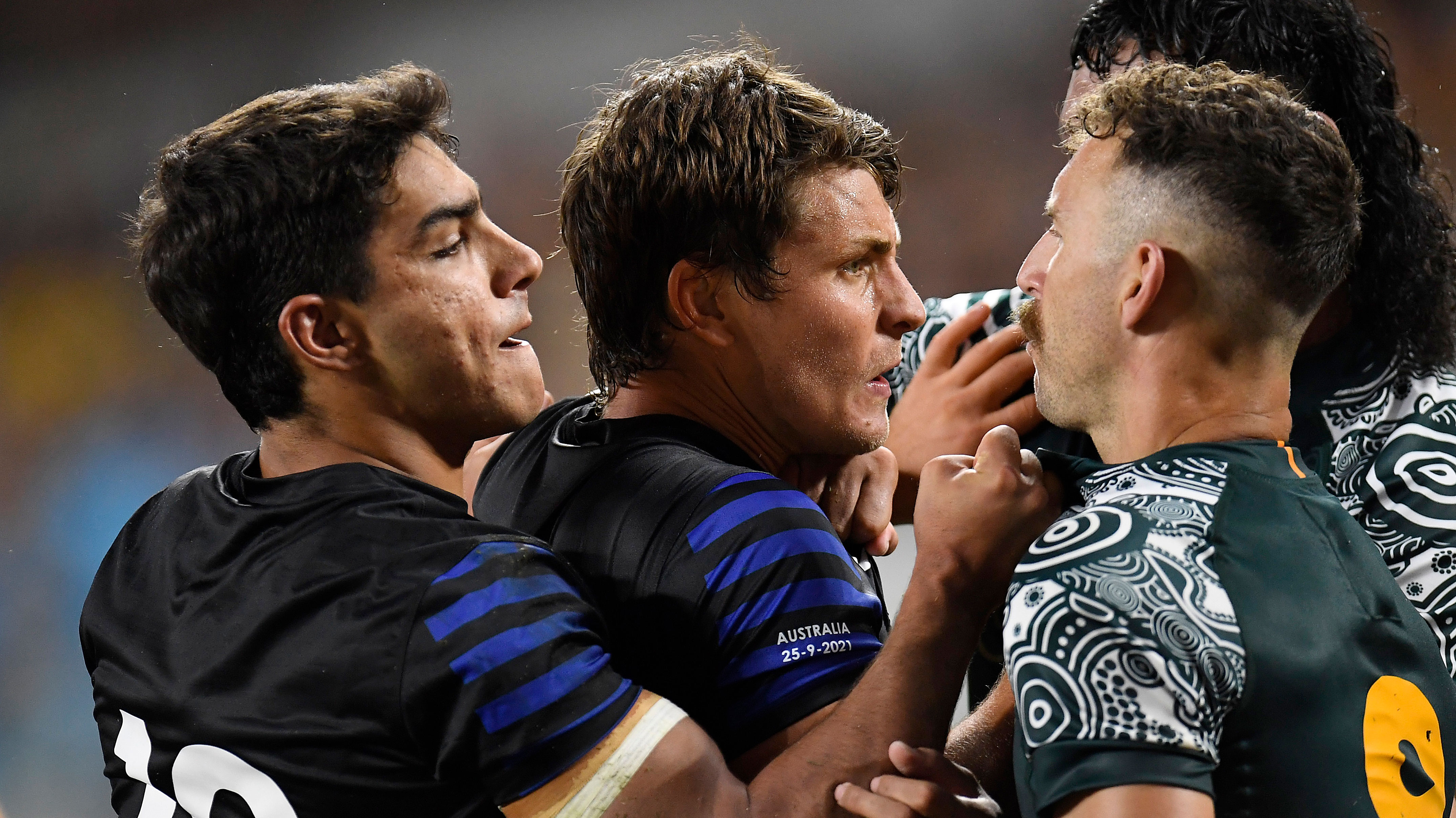 Players get in a scuffle during The Rugby Championship match between the Wallabies and Argentina.
