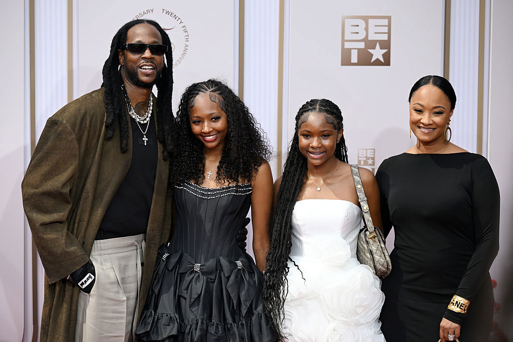 LOS ANGELES, CALIFORNIA - JUNE 09: (L-R) 2 Chainz, Heaven Epps, Harmony Epps and Kesha Ward attend the 2025 BET Awards at Peacock Theater on June 09, 2025 in Los Angeles, California. (Photo by Paras Griffin/Getty Images for BET)