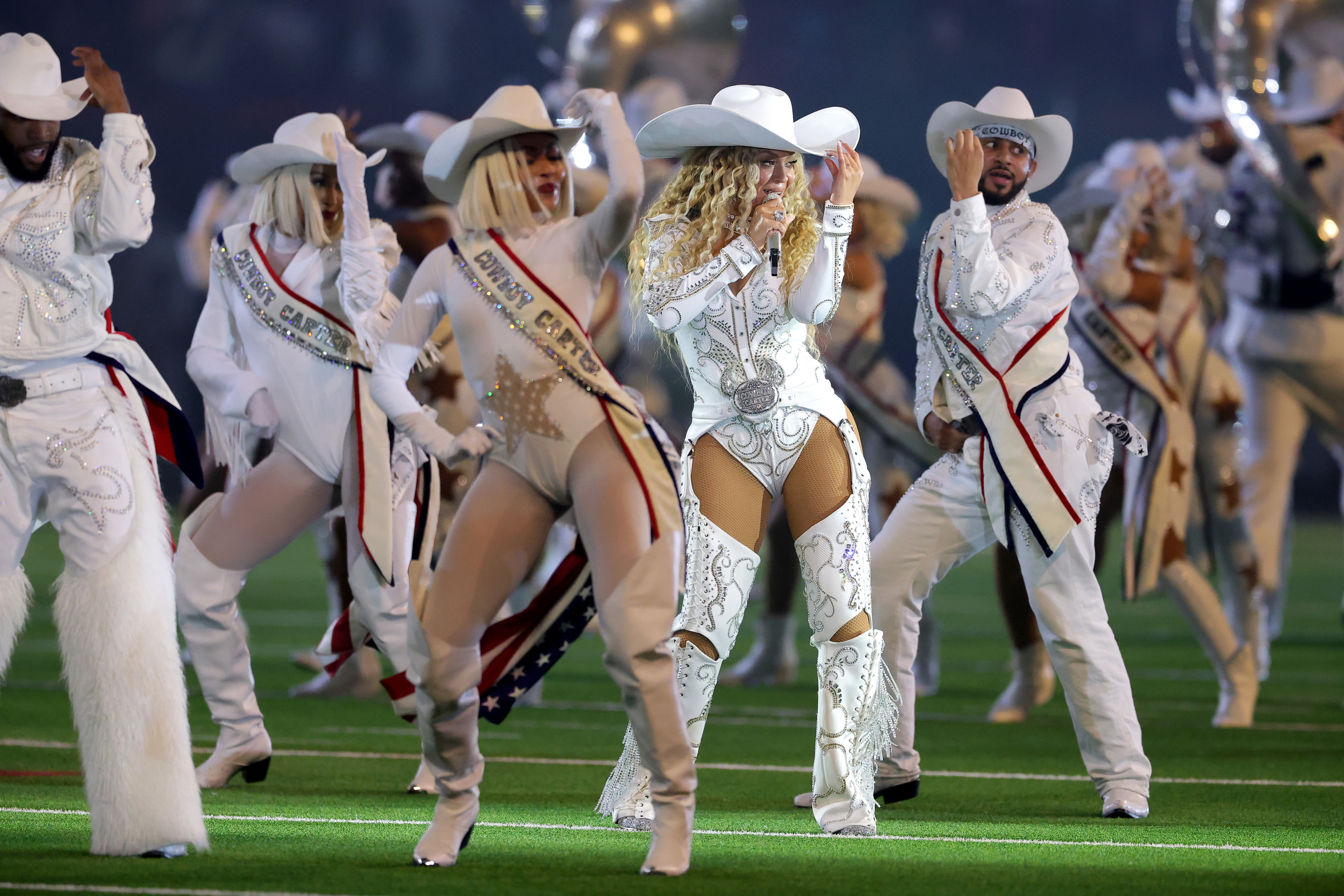 Beyoncé performs during the halftime show for the game between the Baltimore Ravens and the Houston Texans at NRG Stadium on December 25, 2024 in Houston, Texas.