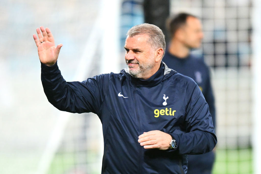 Ange Postecoglou, Manager of Tottenham Hotspur, acknowledges the crowd during a Tottenham Hotspur FC Open training session at AAMI Park.