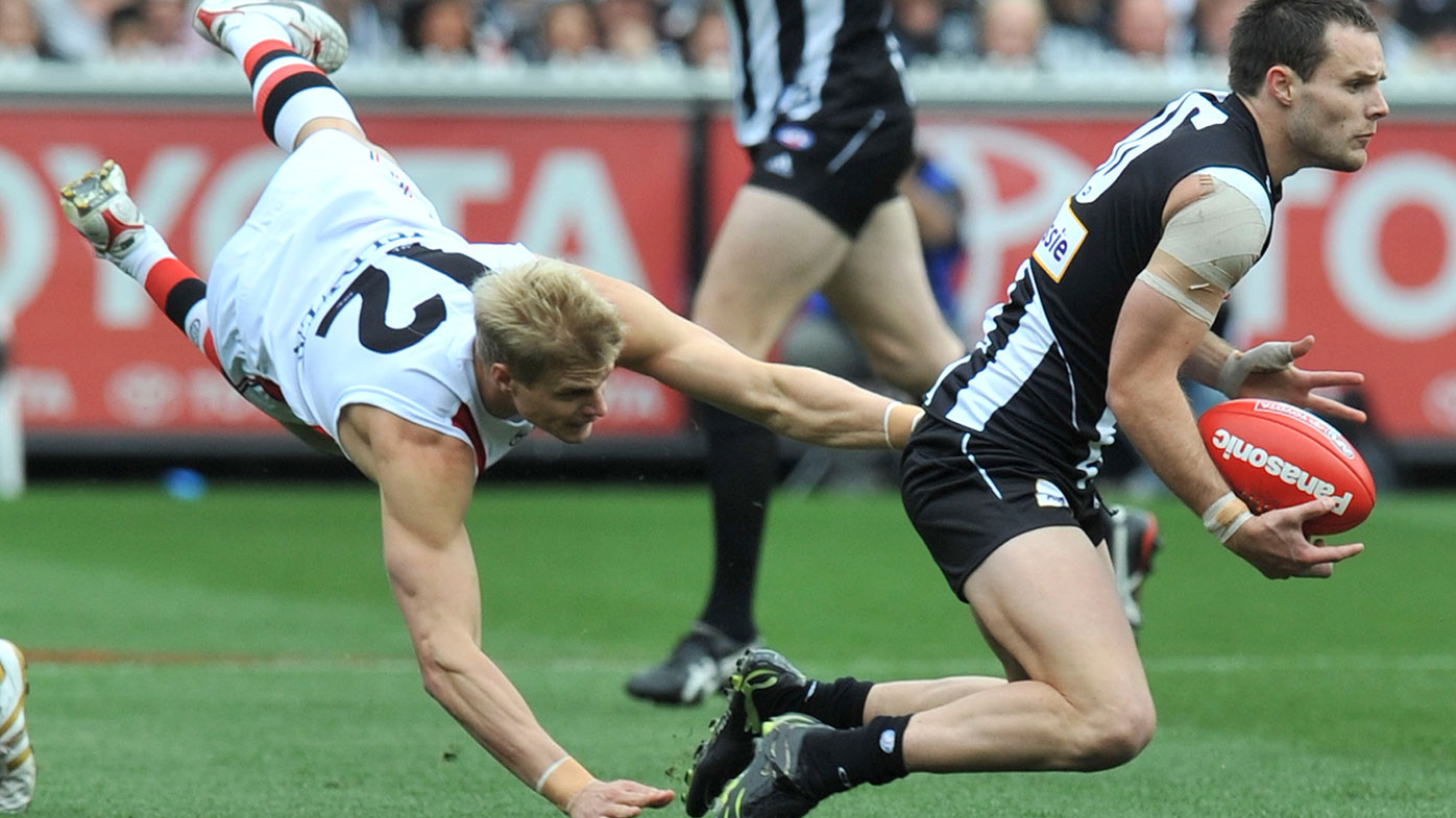 Nick Riewoldt and Nathan Brown battle during the 2010 Grand Final.