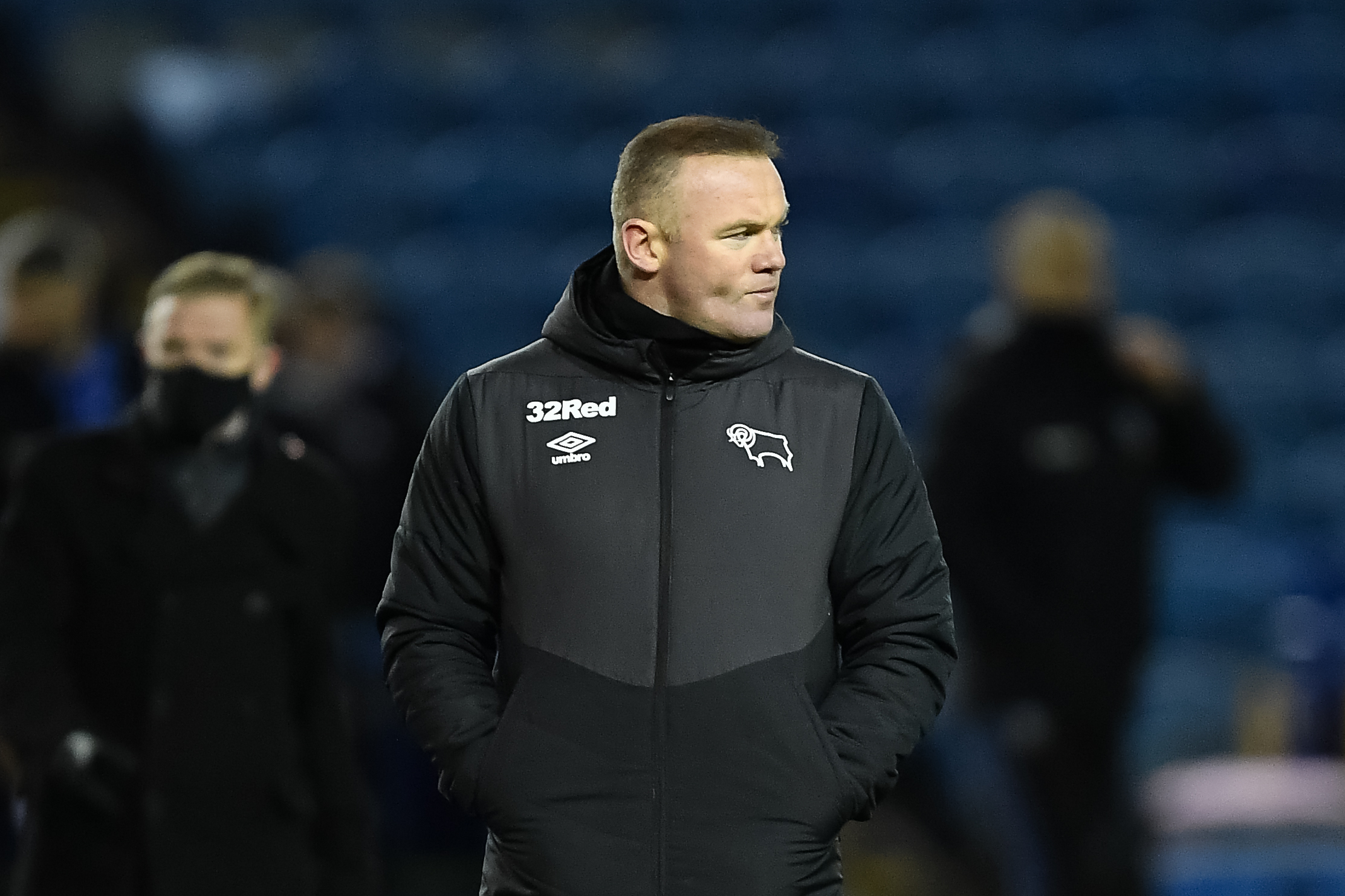 Wayne Rooney of Derby County looking dejected after a defeat.