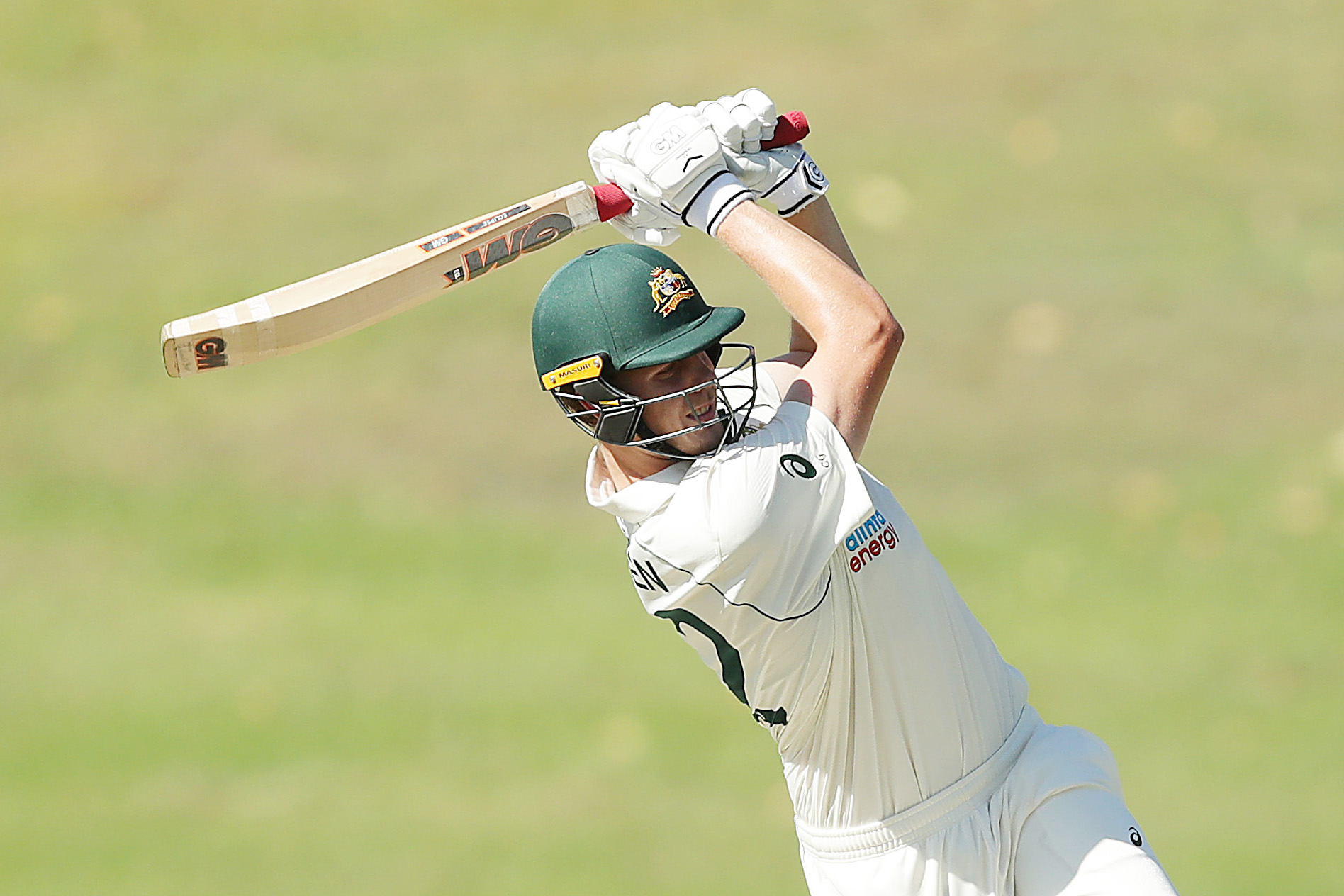 Cameron Green of Australia A hits a six during day two of the three-day tour match.
