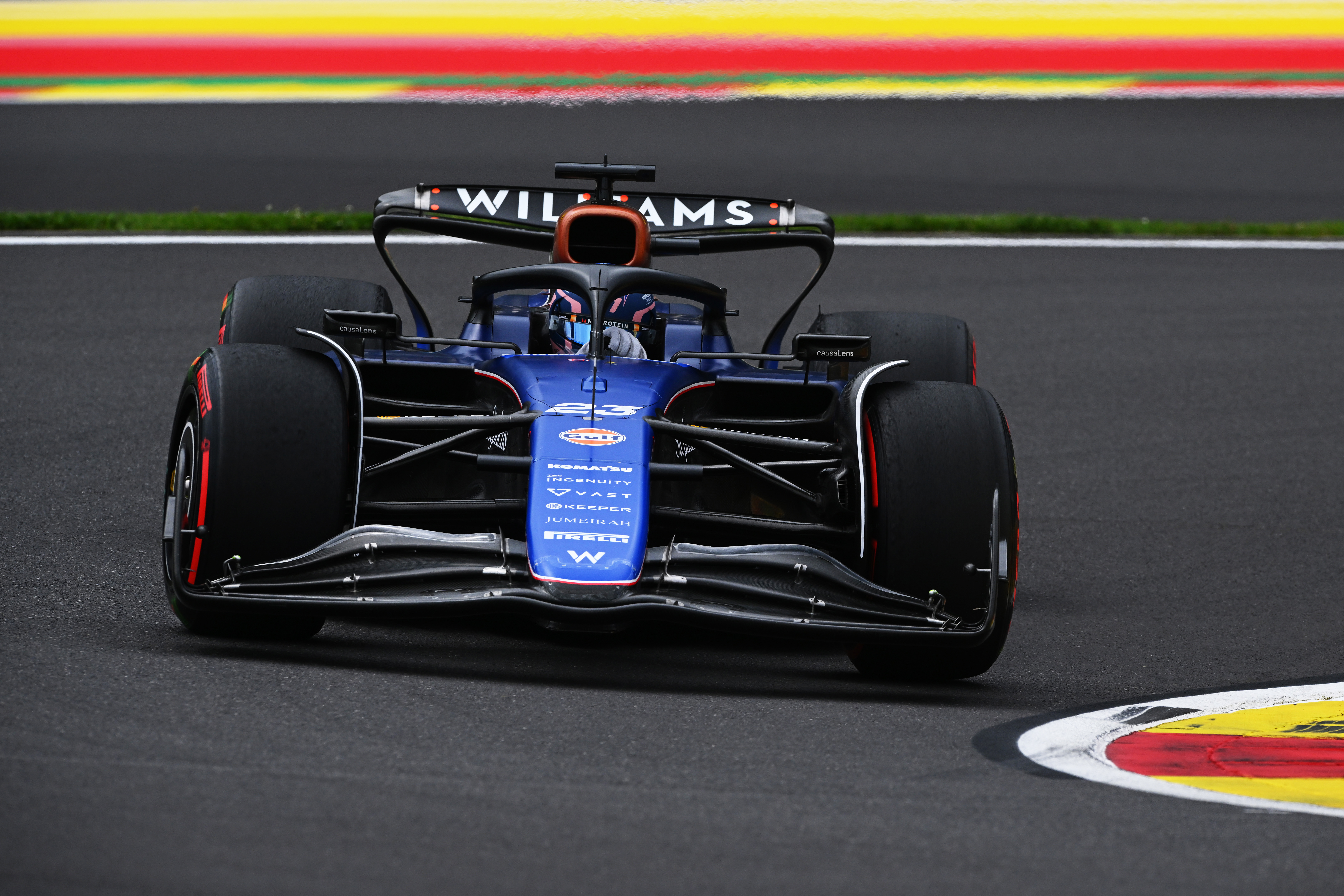 Alexander Albon of Thailand driving the (23) Williams FW46 Mercedes on track during practice ahead of the F1 Grand Prix of Belgium at Circuit de Spa-Francorchamps on July 26, 2024 in Spa, Belgium. (Photo by Rudy Carezzevoli/Getty Images)