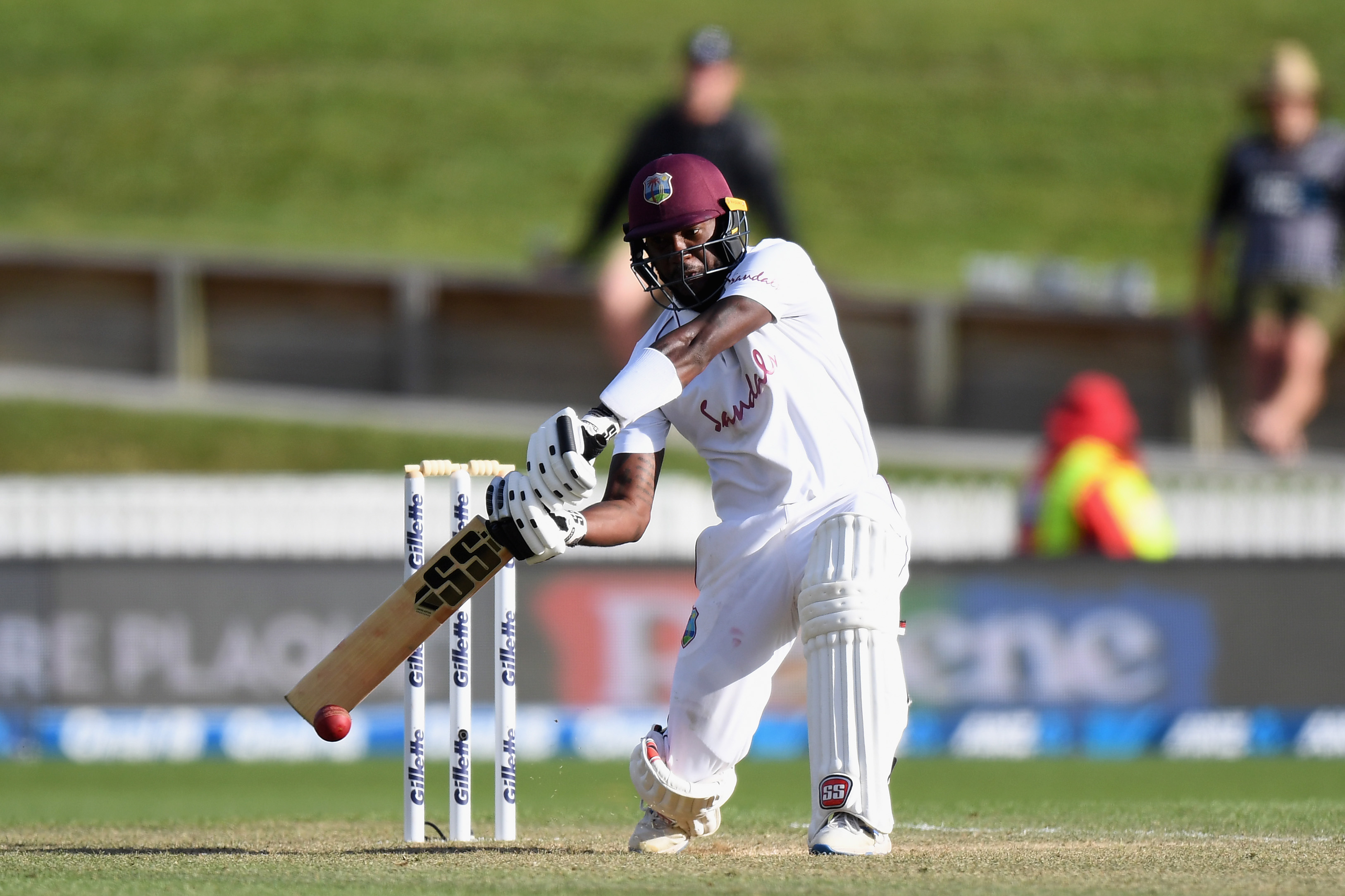 Jermaine Blackwood of the West Indies bats during day three.