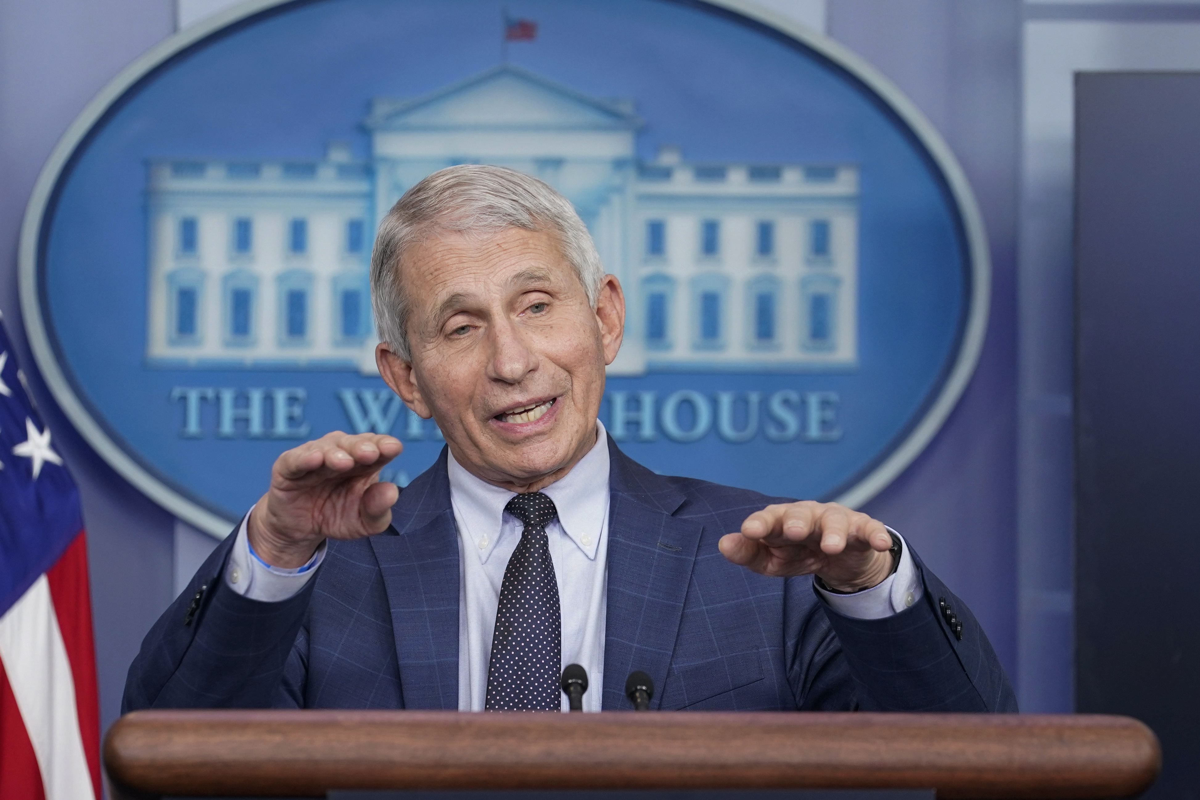 Dr. Anthony Fauci, director of the National Institute of Allergy and Infectious Diseases, speaks during the daily briefing at the White House in Washington, Wednesday, Dec. 1, 2021. (AP Photo/Susan Walsh)