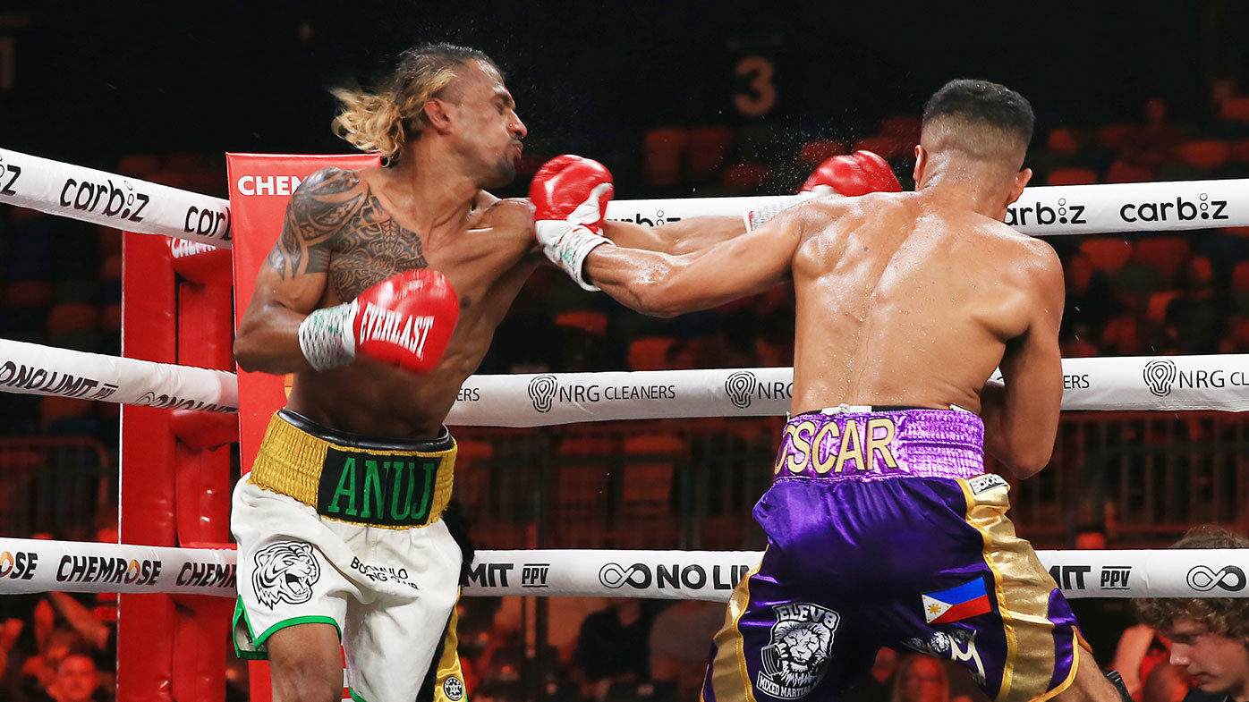 Shamal Ram Anuj was floored by this vicious left-hand hook from Mark Schleibs