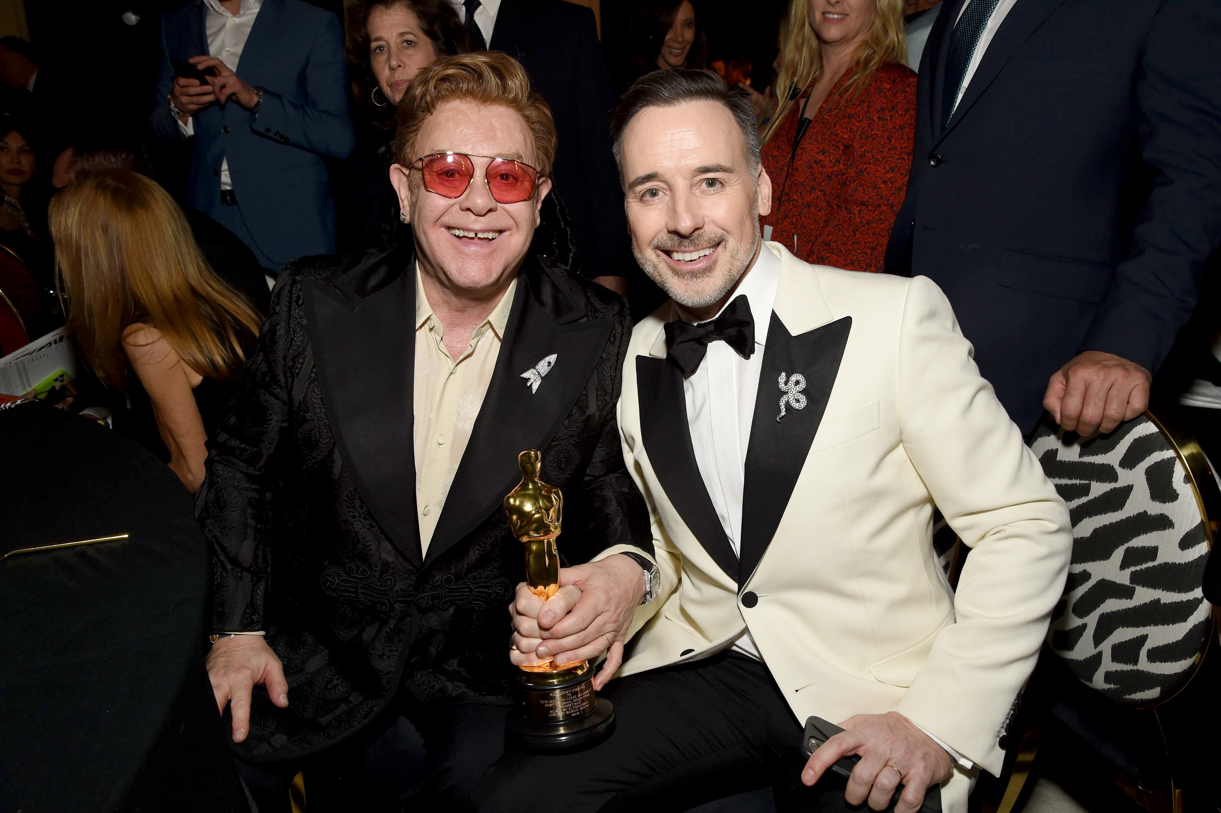 Winner of Academy Award for Best Original Song from "Rocketman" Elton John and David Furnish attend the 28th Annual Elton John AIDS Foundation Academy Awards Viewing Party.