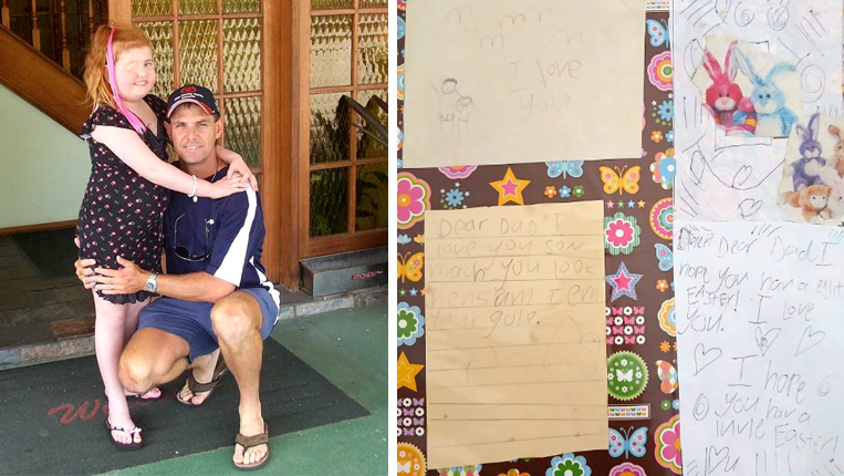Ren Pedersen, pictured with his daughter Amy, and (right) more of the notes she left for him in their home.