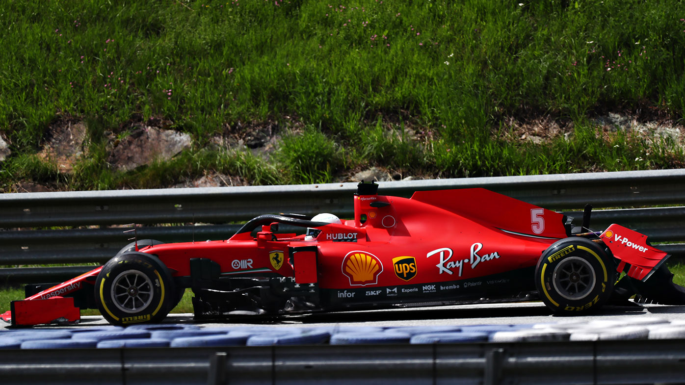 Sebastian Vettel's rear wing was almost torn off after a collision with teammate Charles Leclerc at the Styrian Grand Prix.
