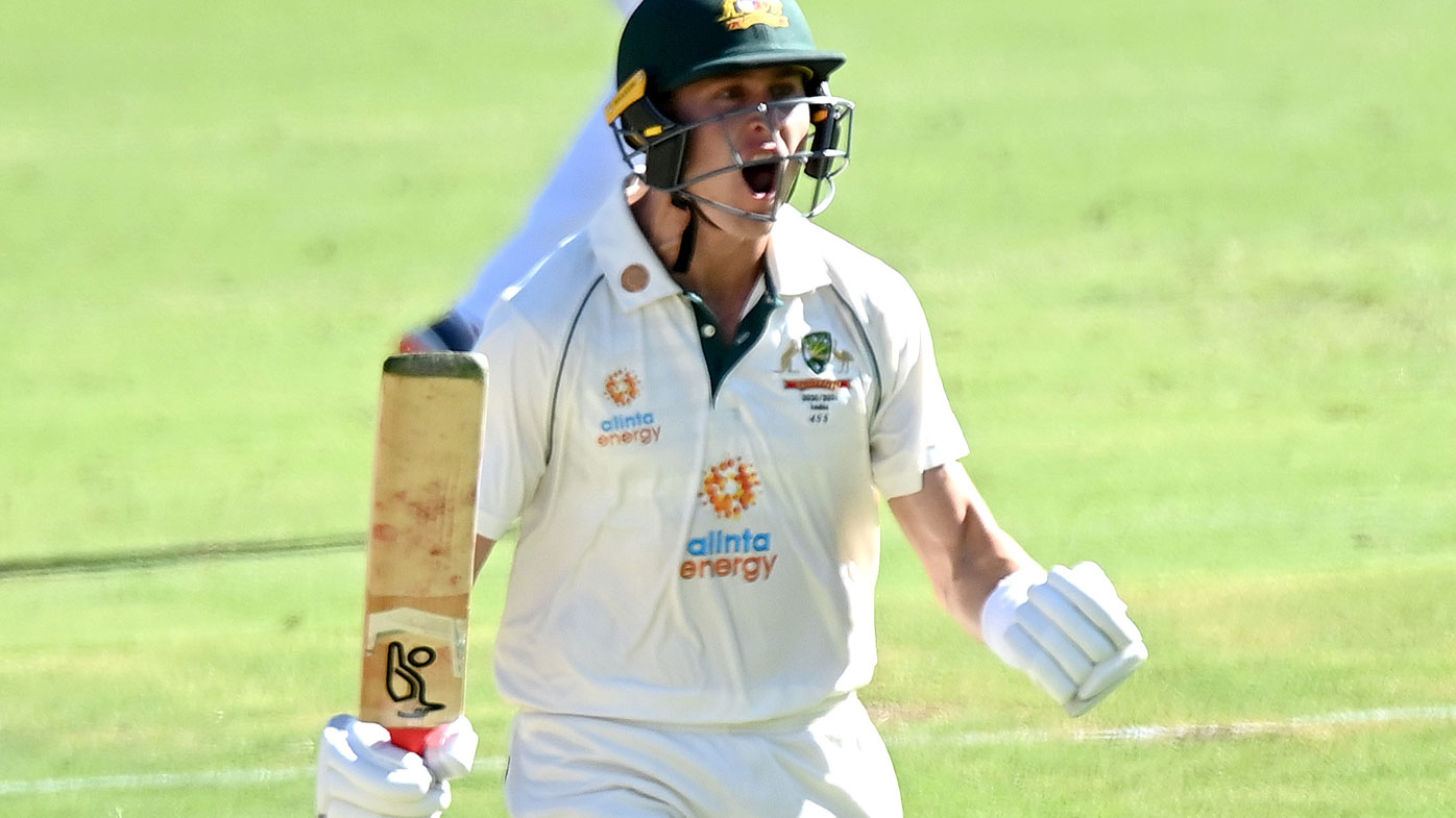 Marnus Labuschagne celebrates a meaningful ton at the Gabba. (Getty)