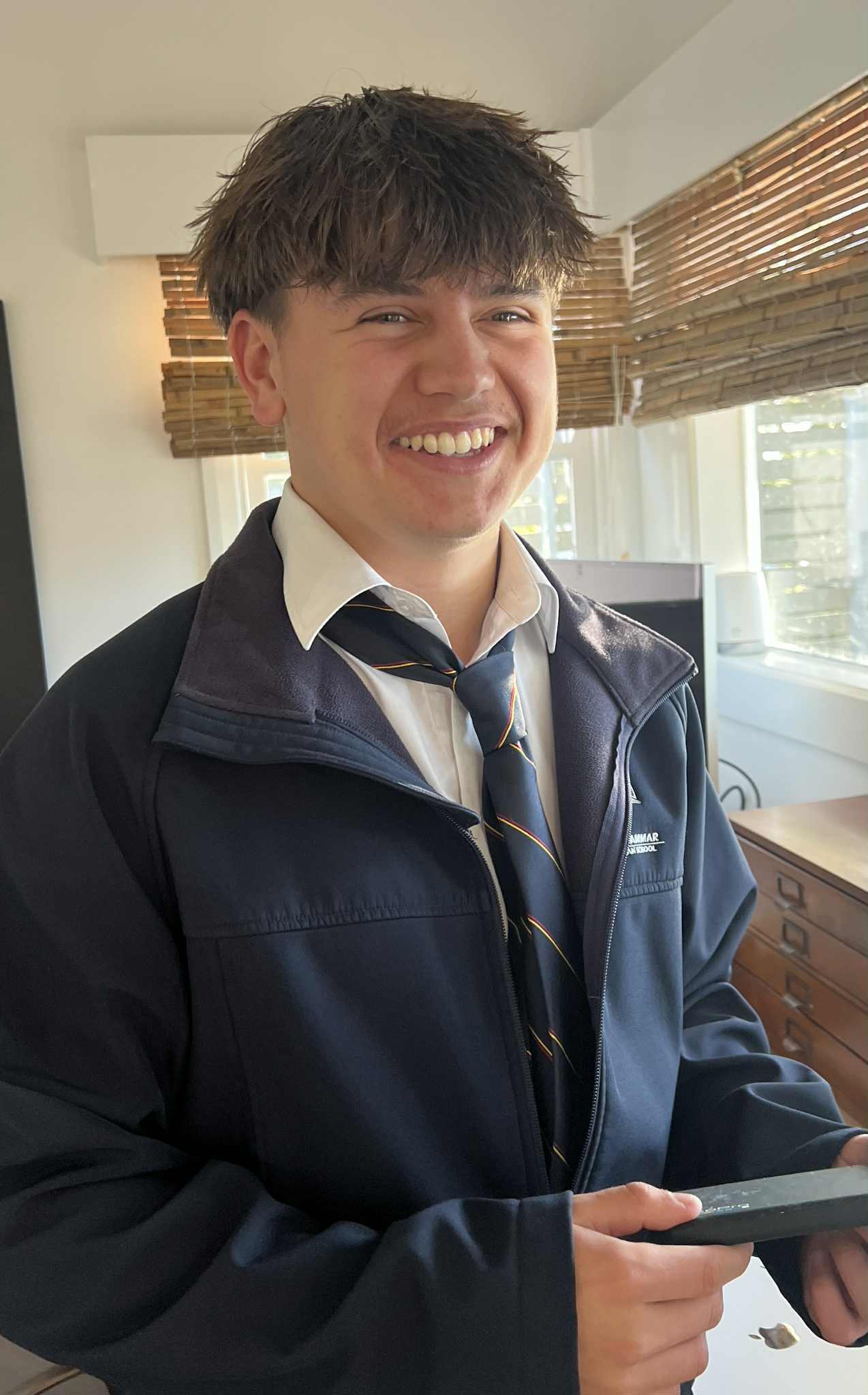 Casper Huisken, 17, has started working at his local supermarket.