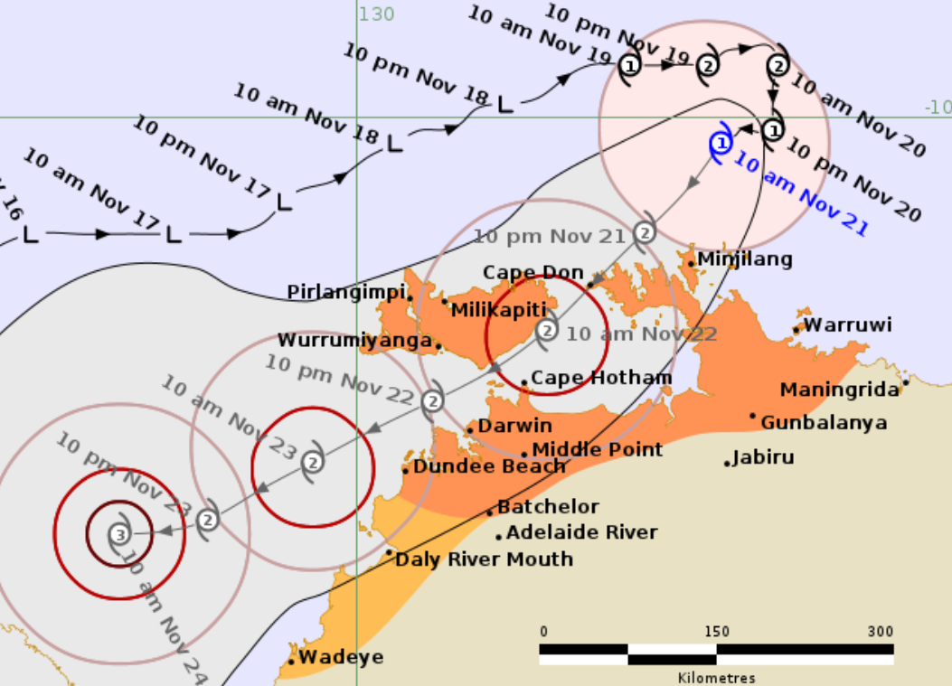 Tropical Cyclone Fina is slowly approaching the Northern Territory ﻿coast and is expected to intensify to a category two storm. 