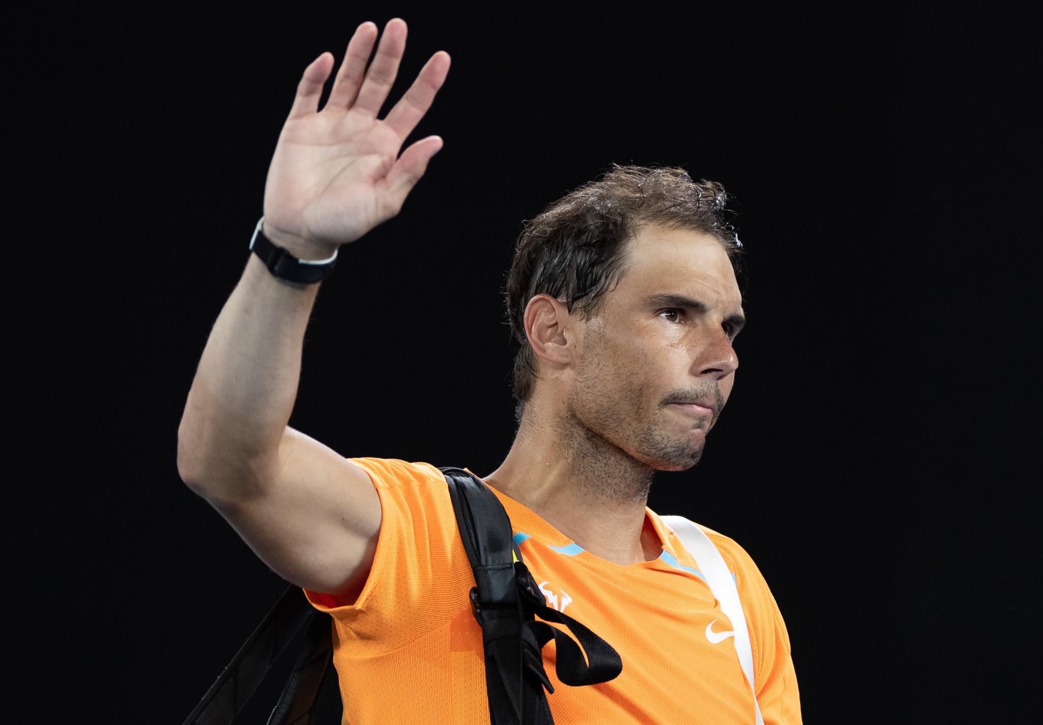 Rafael Nadal of Spain waves to spectators after the men's singles 2nd round match against Mackenzie McDonald of the United States at Australian Open tennis tournament in Melbourne, Australia, on Jan. 18, 2023. (Photo by Hu Jingchen/Xinhua via Getty Images)