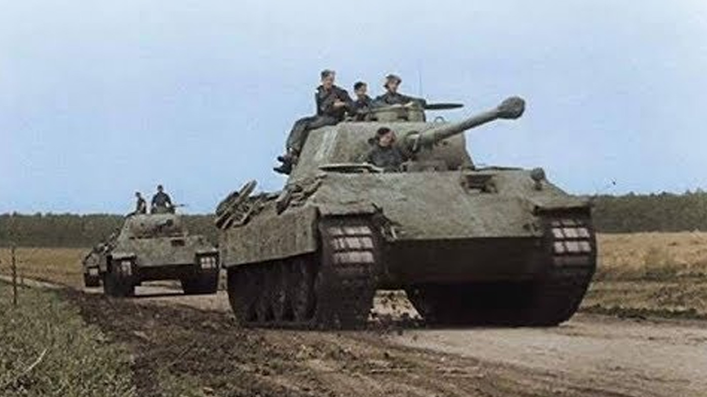 A German Panther tank in action during World War Two.