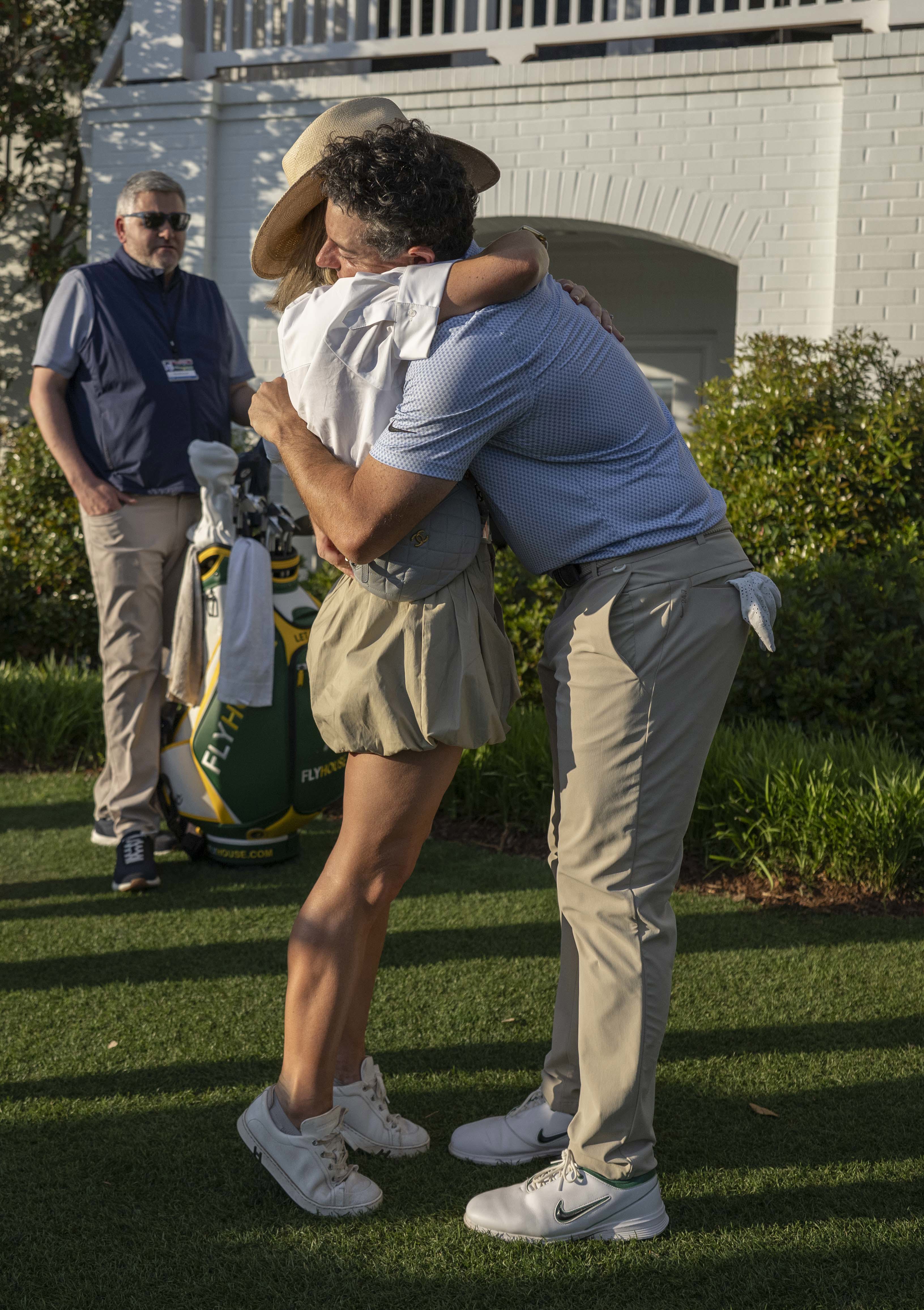 Masters champion Rory McIlroy of Northern Ireland celebrates after winning back-to-back Masters at Augusta National Golf Club, Sunday, April 12, 2026. 