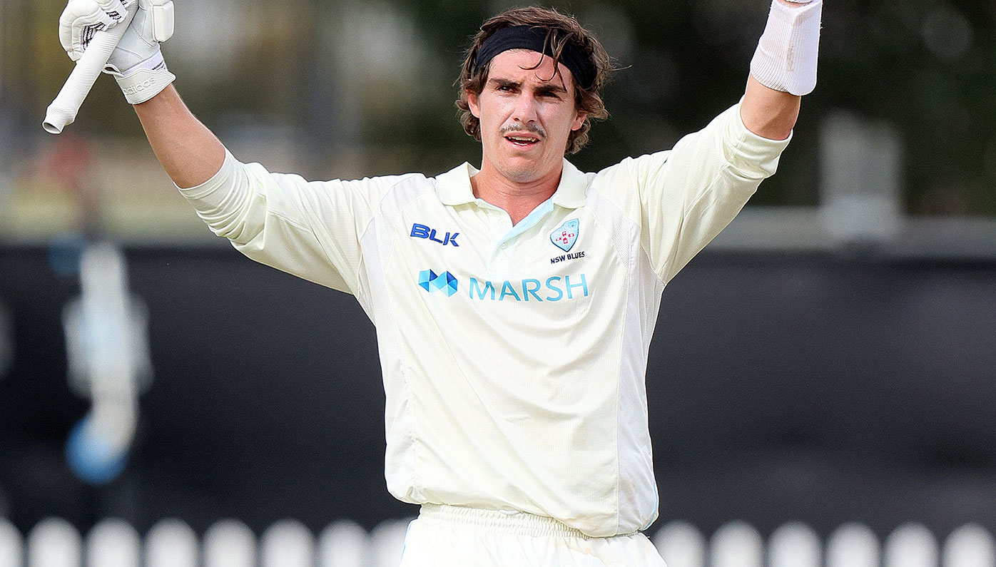 Sean Abbott celebrates his first first-class century earlier this week.