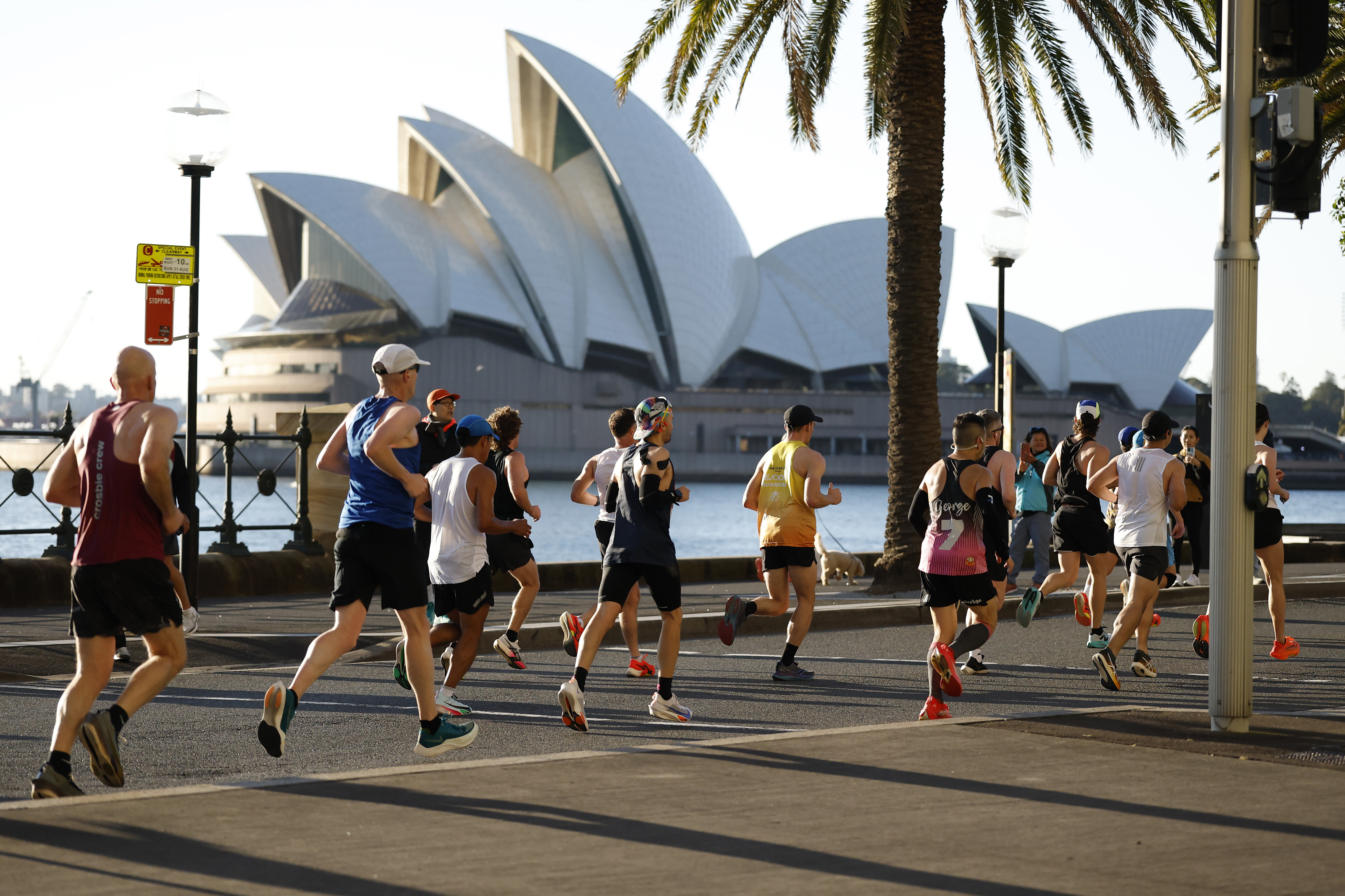 SYDNEY, AUSTRALIA - AUGUST 31: Runners pass by the Sydney Opera House during the 2025 Sydney Marathon on August 31, 2025 in Sydney, Australia. (Photo by Darrian Traynor/Getty Images)