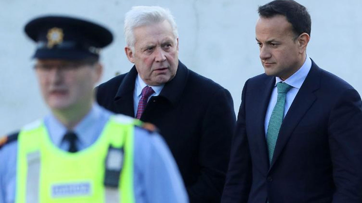 Irish Prime Minister Leo Varadkar, right, with MP Fergus O'Dowd leaving the Drogheda police station on January 17.