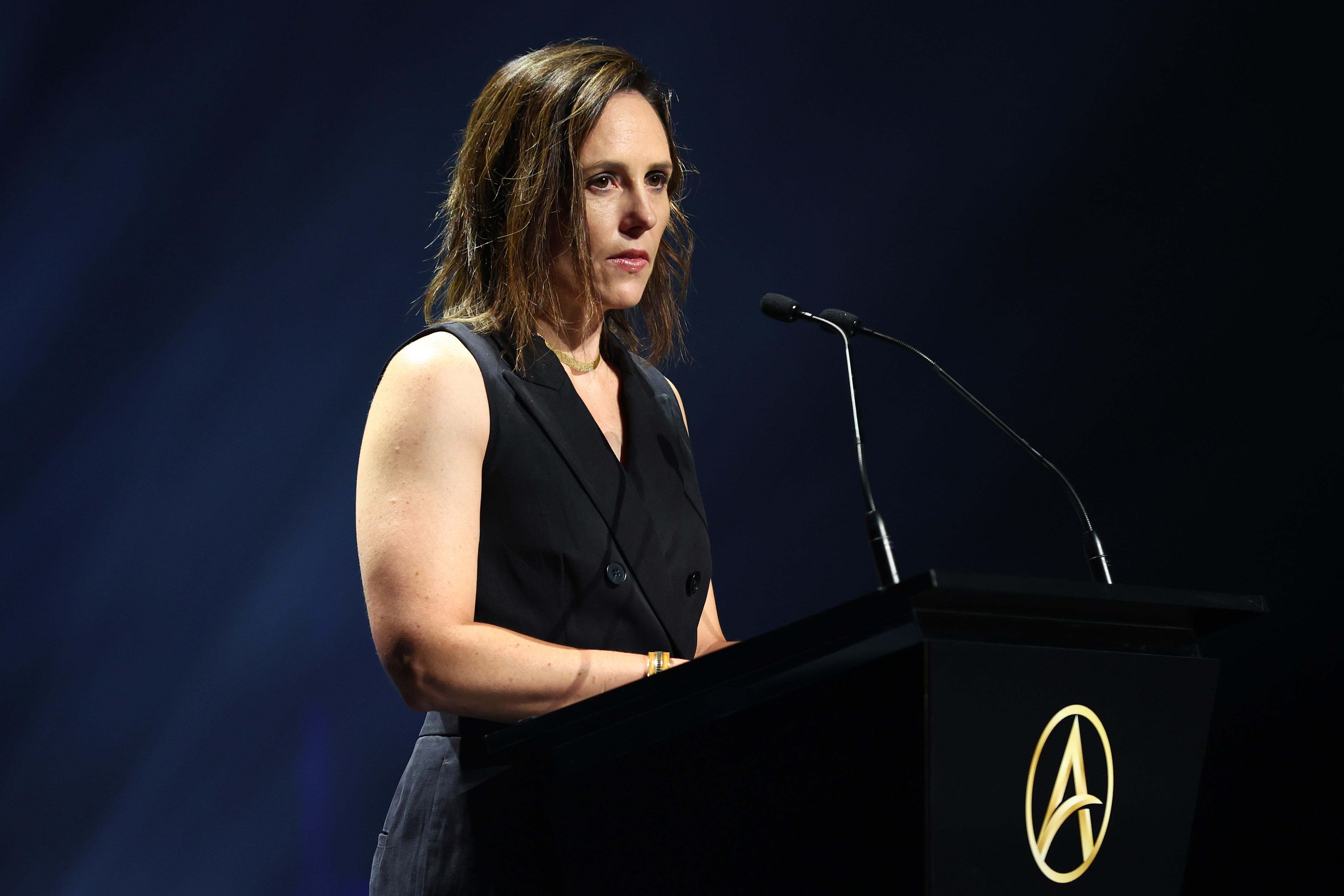 Netball Australia CEO Kelly Ryan speaks during the 2023 Australian Netball Awards.