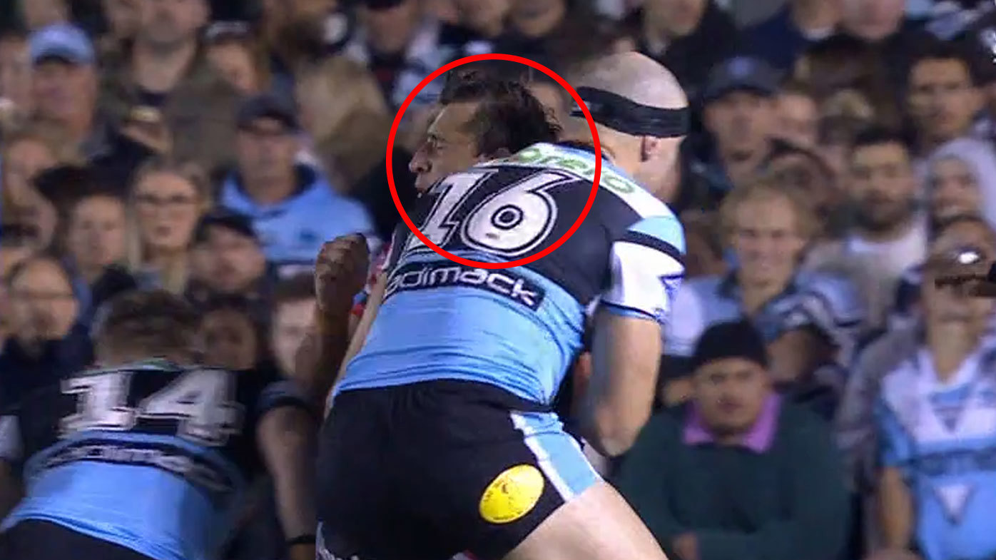 Billy Smith came up holding his jaw after this bump from Tom Hazelton at the weekend