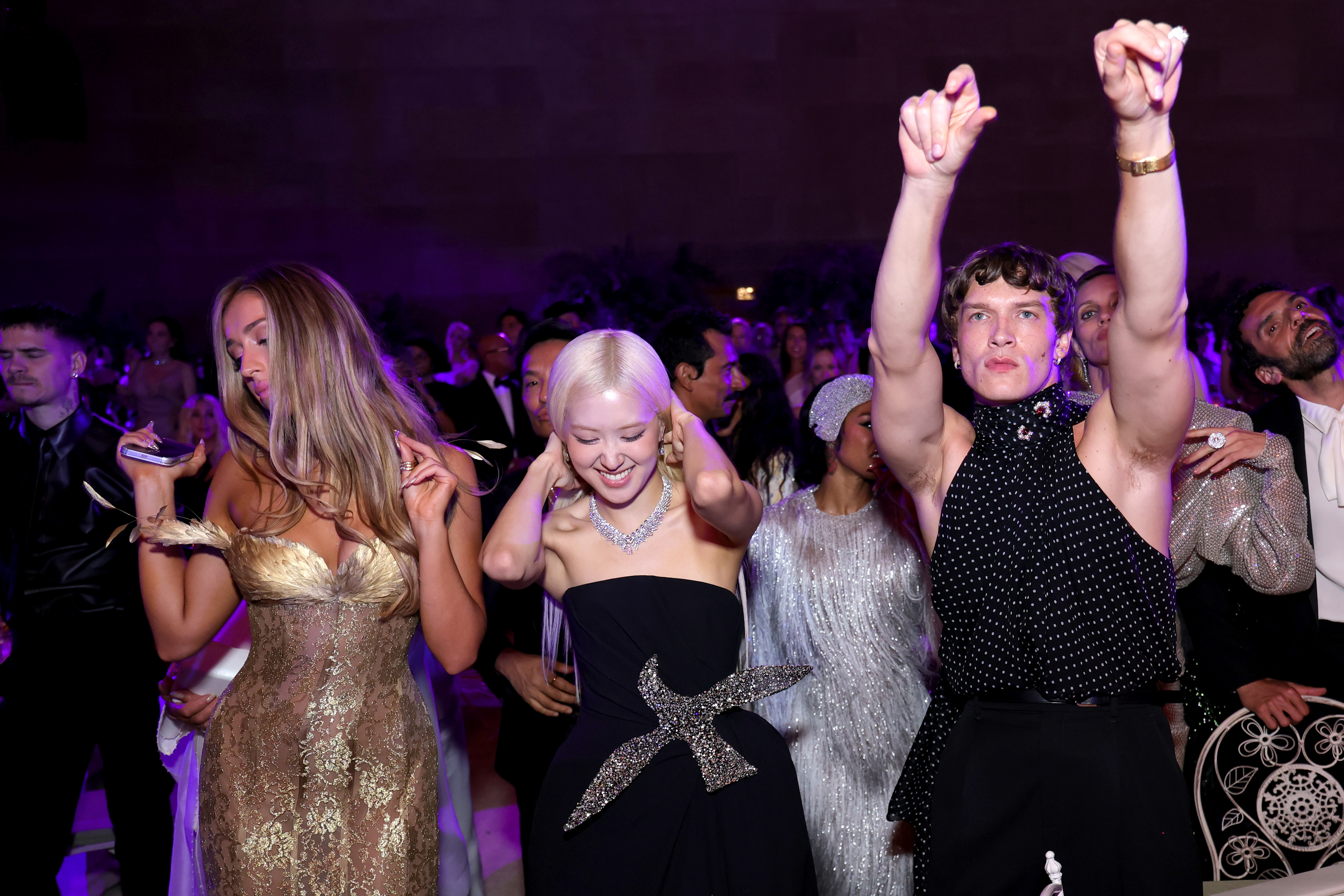NEW YORK, NEW YORK - MAY 04: (L-R) Tate McRae, Rosé, and Connor Storrie attend the 2026 Met Gala celebrating 