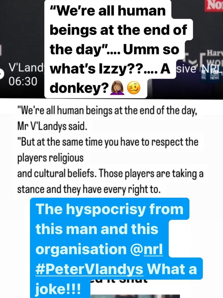 The Instagram rant of Israel Folau's wife Maria aimed at Peter V'landys.