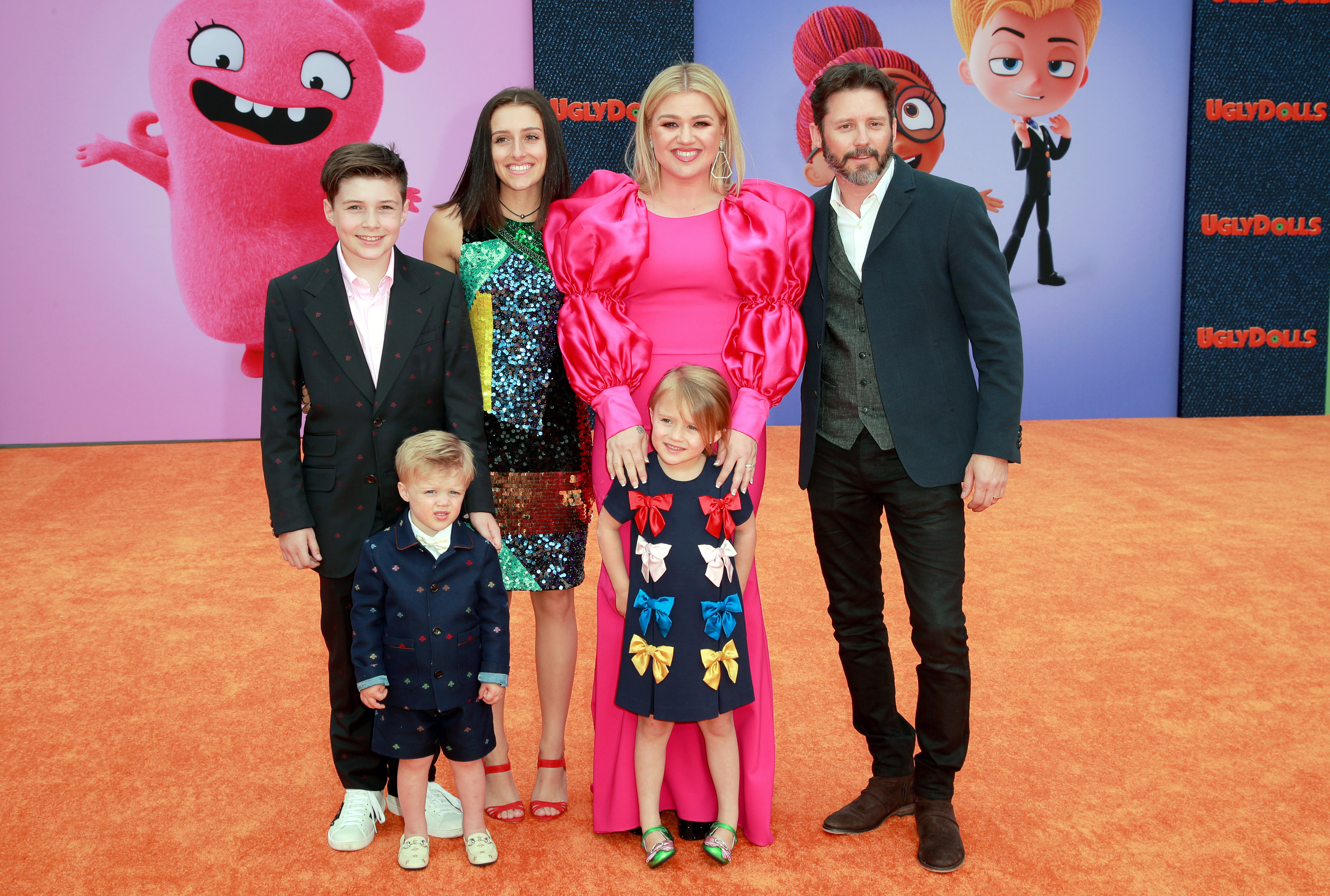  (L-R) Seth Blackstock, Remington Alexander Blackstock, Savannah Blackstock, Kelly Clarkson, River Rose Blackstock, and Brandon Blackstock attend STX Films World Premiere of "UglyDolls" at Regal Cinemas L.A. Live on April 27, 2019 in Los Angeles, California. (Photo by Rich Fury/Getty Images)