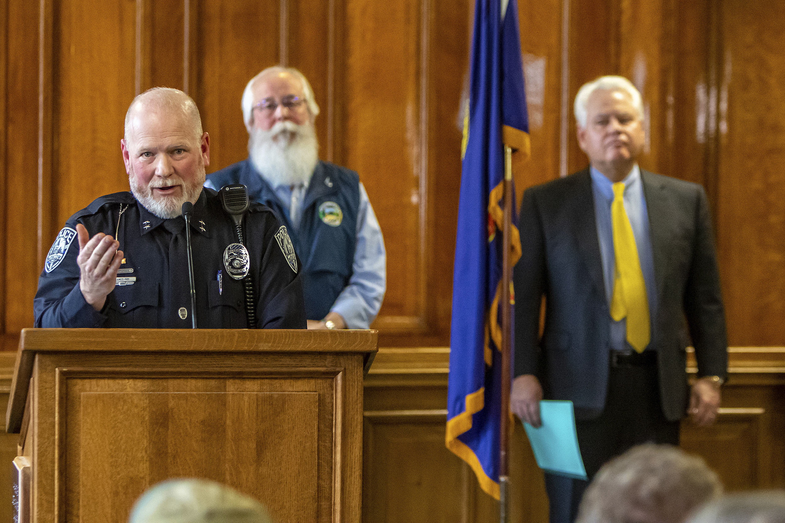 Moscow Police Department Chief James Fry answer questions during a press conference regarding the arrest of Bryan Kohberger on Friday, December 30, 2022, at City Hall in Moscow, Idaho. 