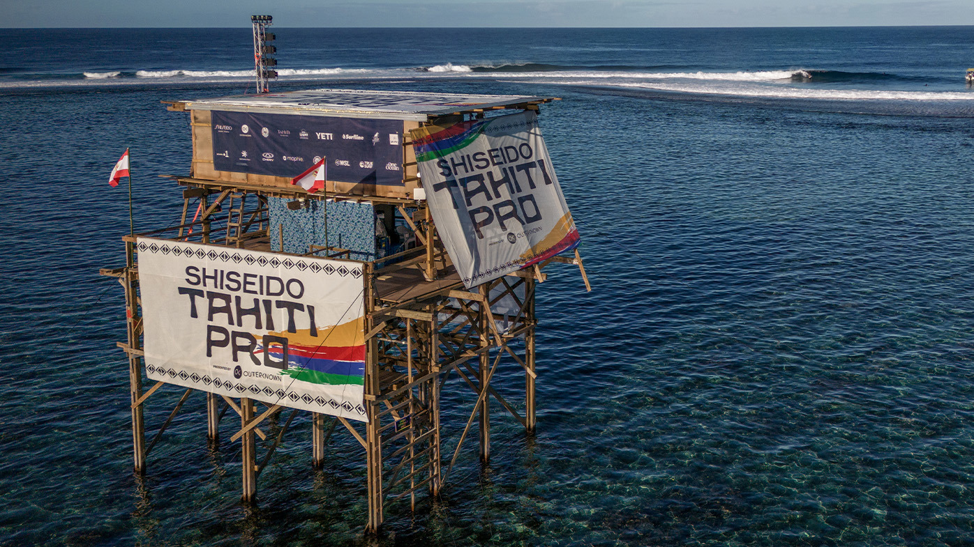 The wooden judging tower used for the World Surf League's Tahiti Pro.