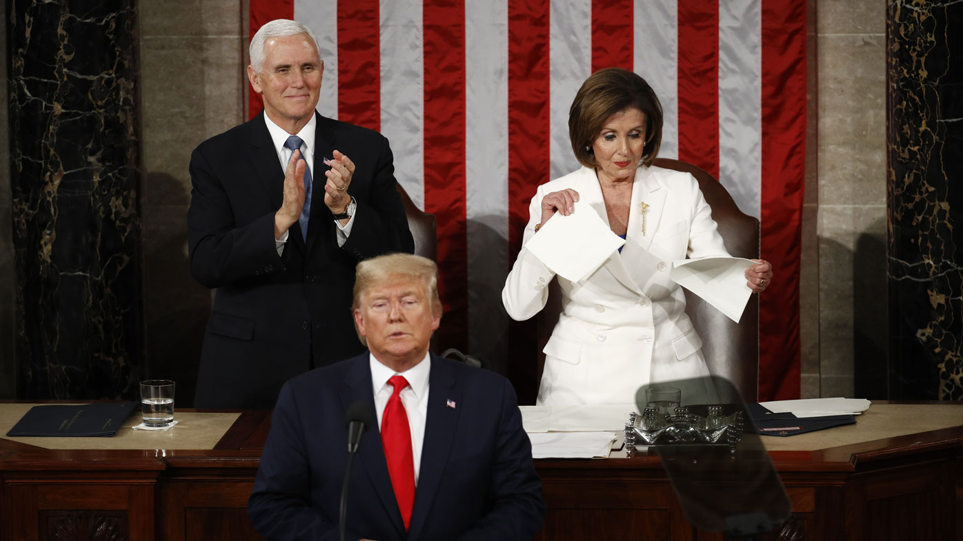 Nancy Pelosi tears Donald Trump's speech in half.