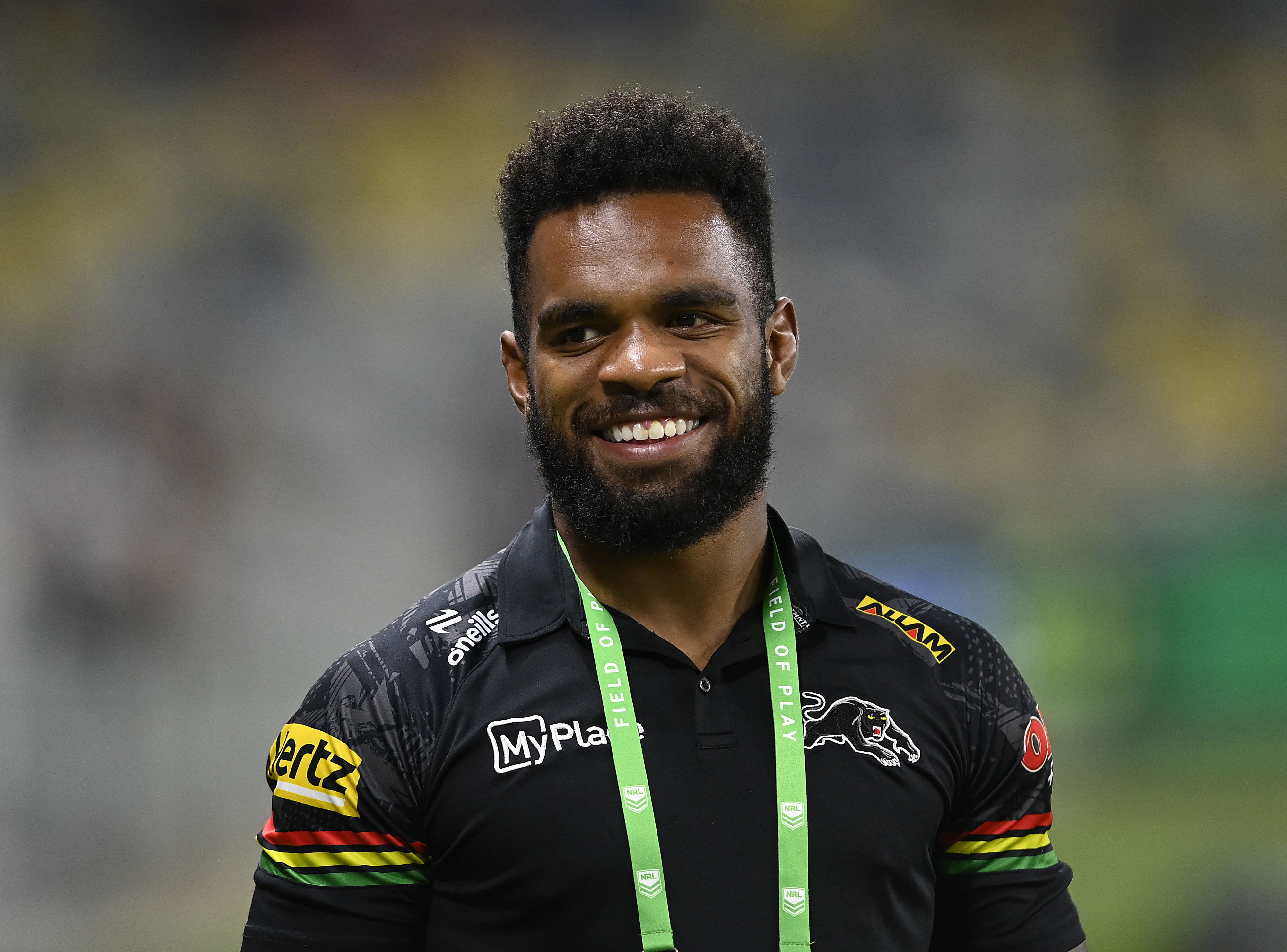 Sunia Turuva of the Panthers looks on before the start of the the round eight NRL match between North Queensland Cowboys and Penrith Panthers at Qld Country Bank Stadium, on April 27, 2024, in Townsville, Australia. (Photo by Ian Hitchcock/Getty Images)