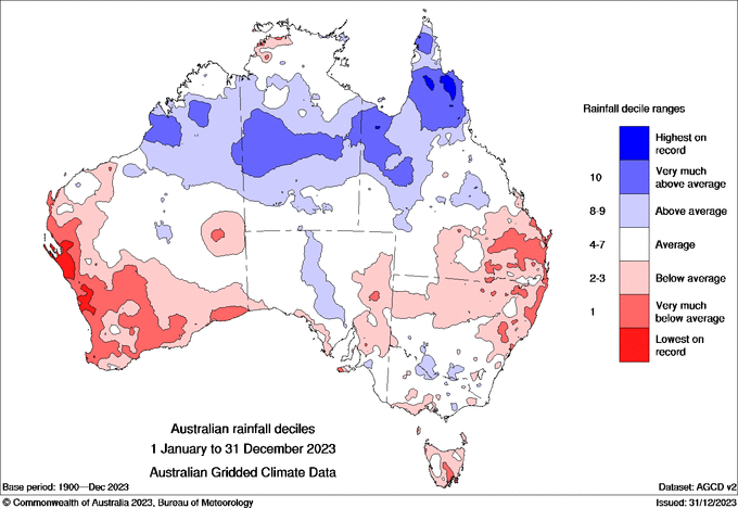 There was above average rainfall in the north of Australia and below average rainfall in parts of the east, south and west.