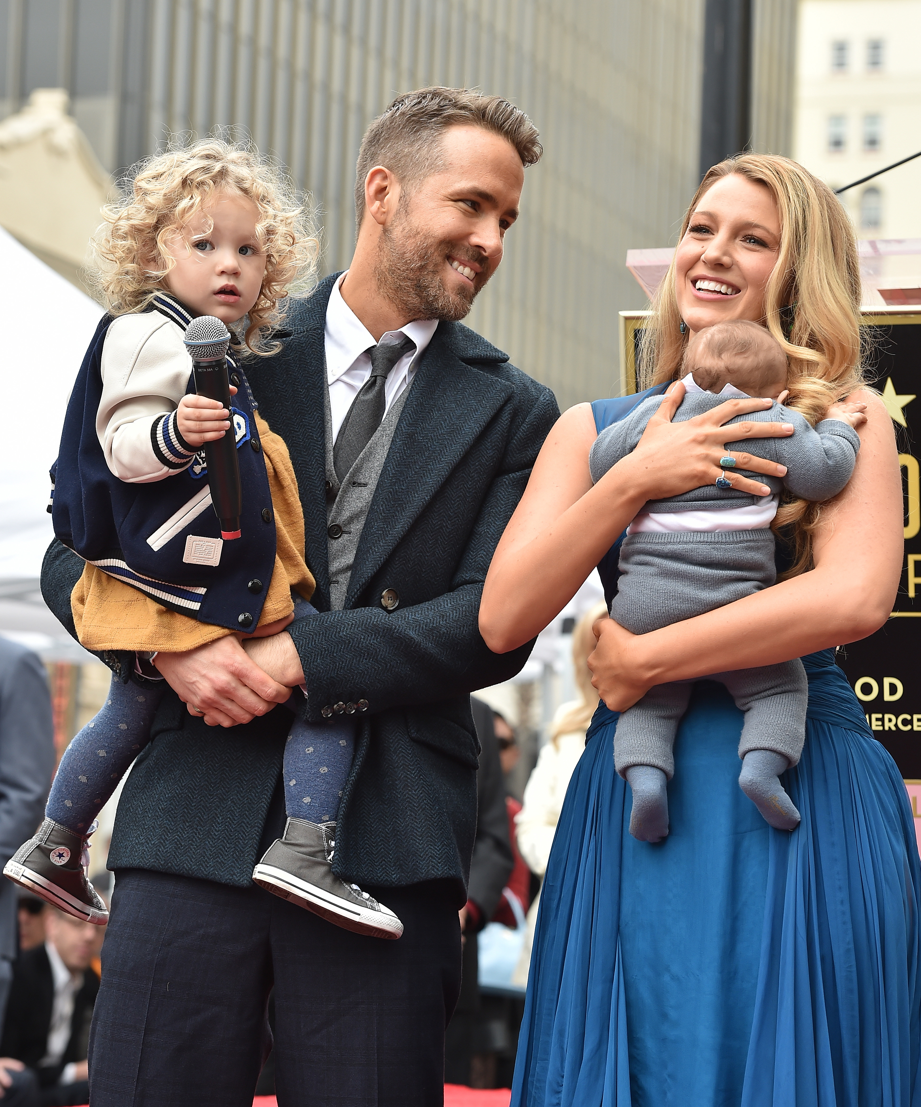 Ryan Reynolds and Blake Lively with daughters James and Ines Reynolds at the ceremony honouring Reynolds with a Star on the Hollywood Walk of Fame on December 15, 2016 in Hollywood, California. 