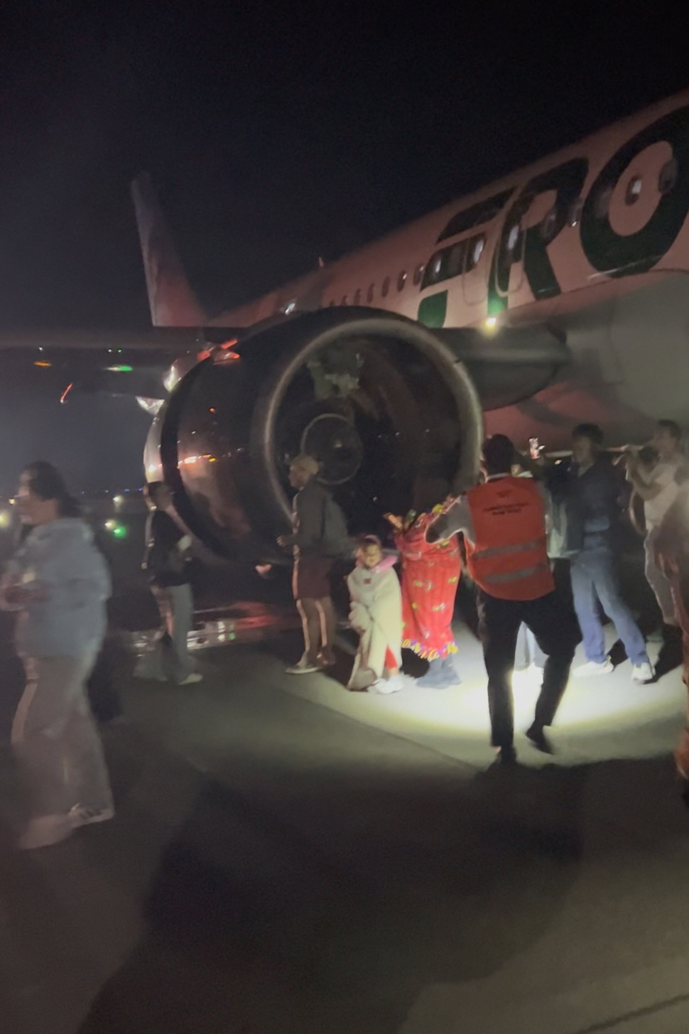 The engine that caught fire after striking a person on the runway.