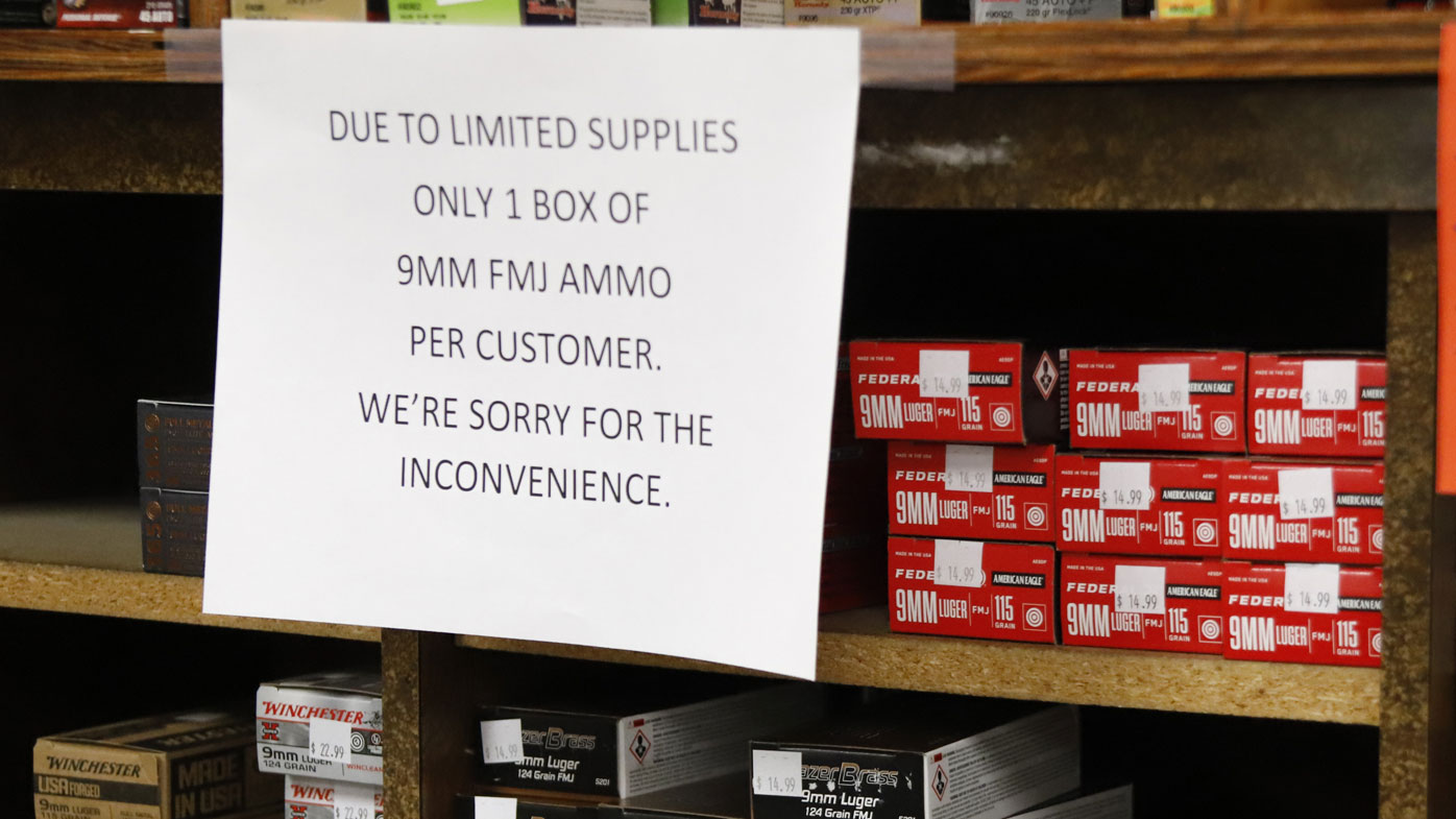 While supermarkets in Australia are limiting purchases of toilet paper, pasta and rice, gun shops in America are restricting panic-buying of ammunition.