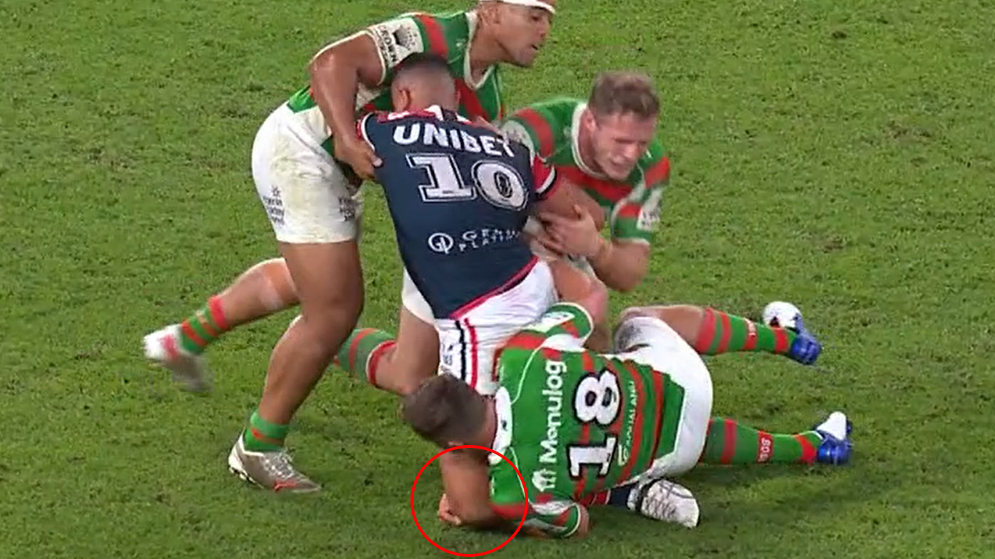 Taukeiaho goes down with a serious knee injury.