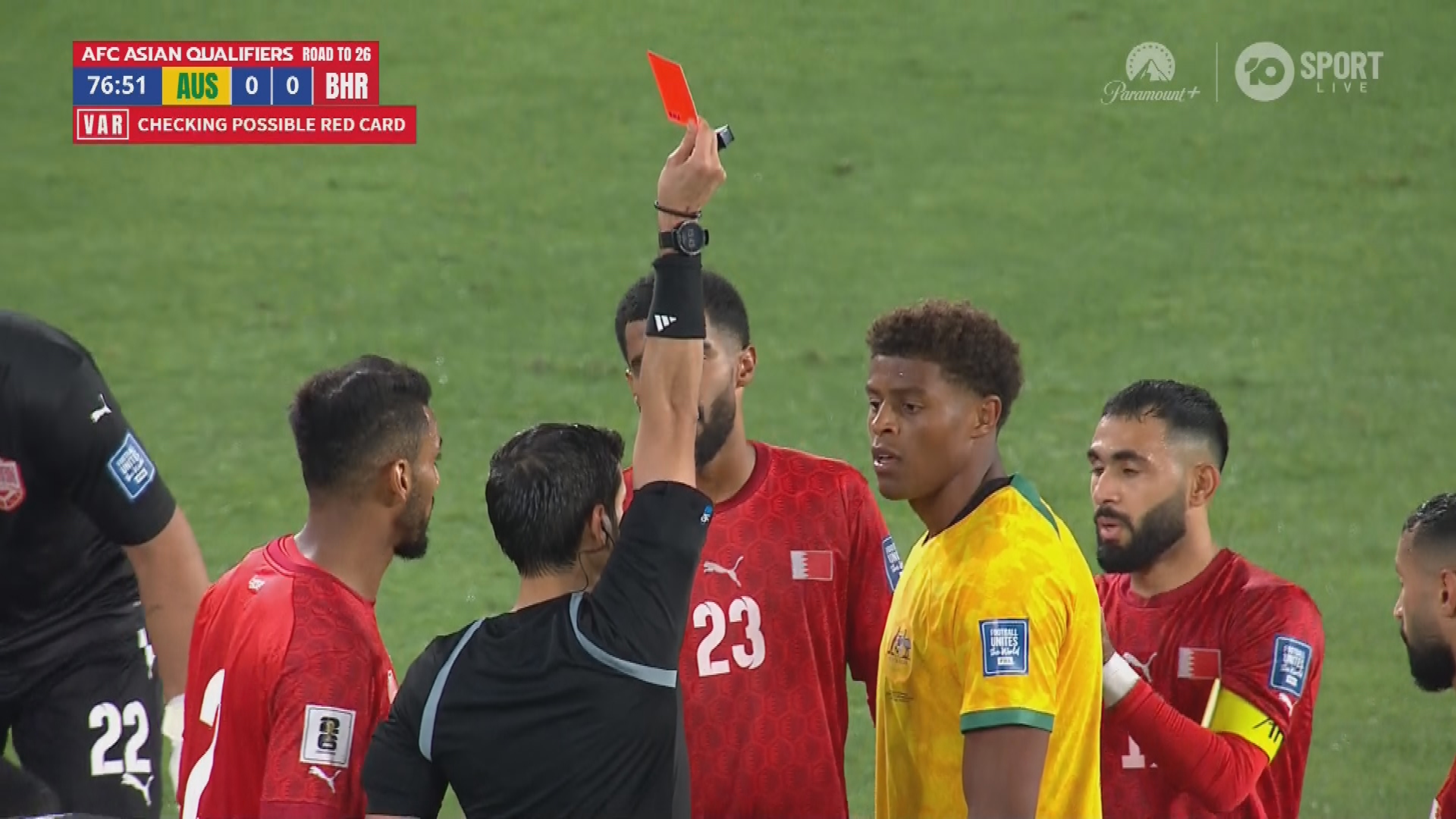 Kusini Yenei whacked with red card against Bahrain.