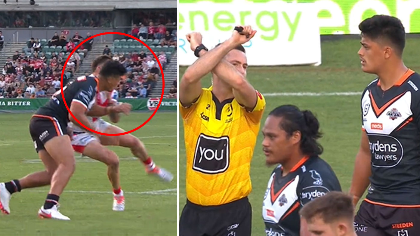 Tommy Talau in trouble for a shot on Jack Bird