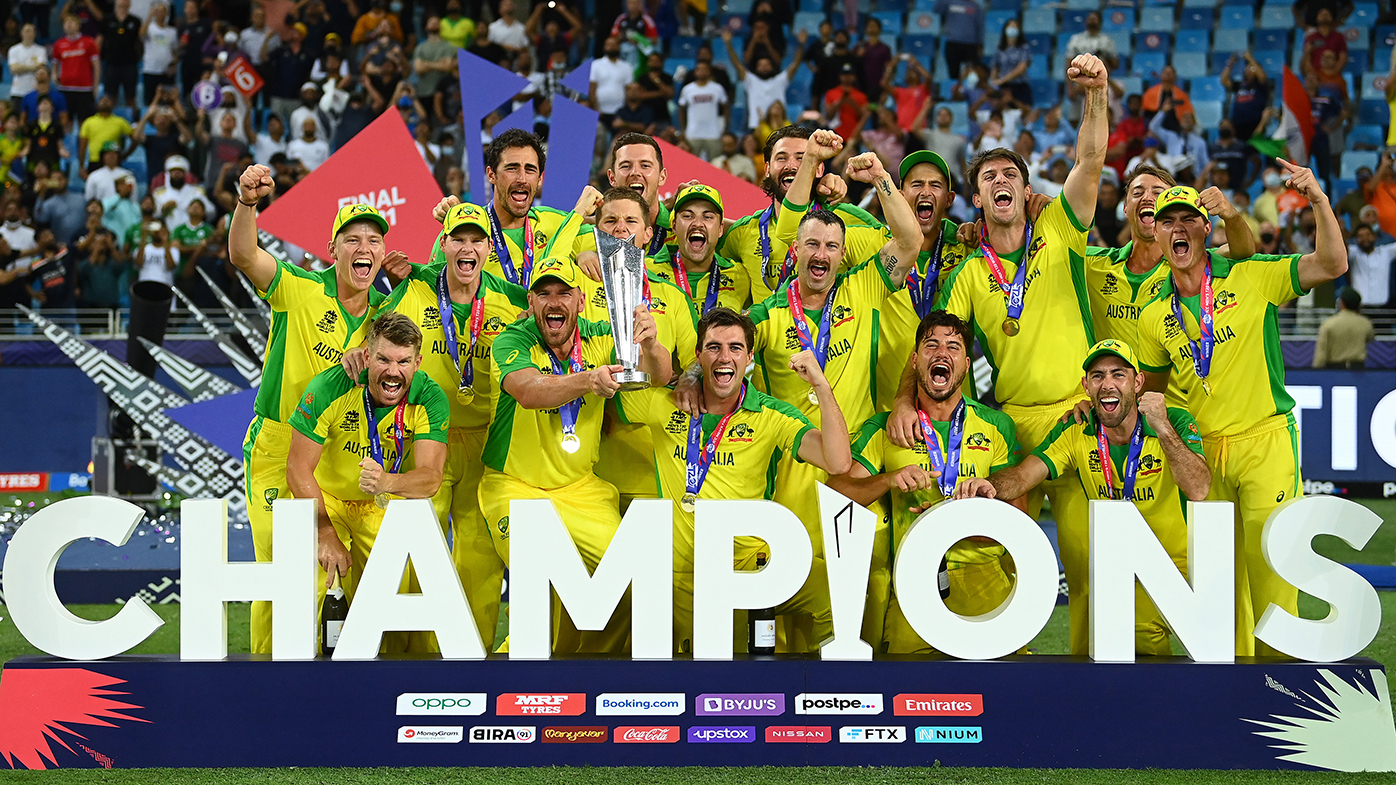 Australia celebrates its first ever T20 World Cup victory.